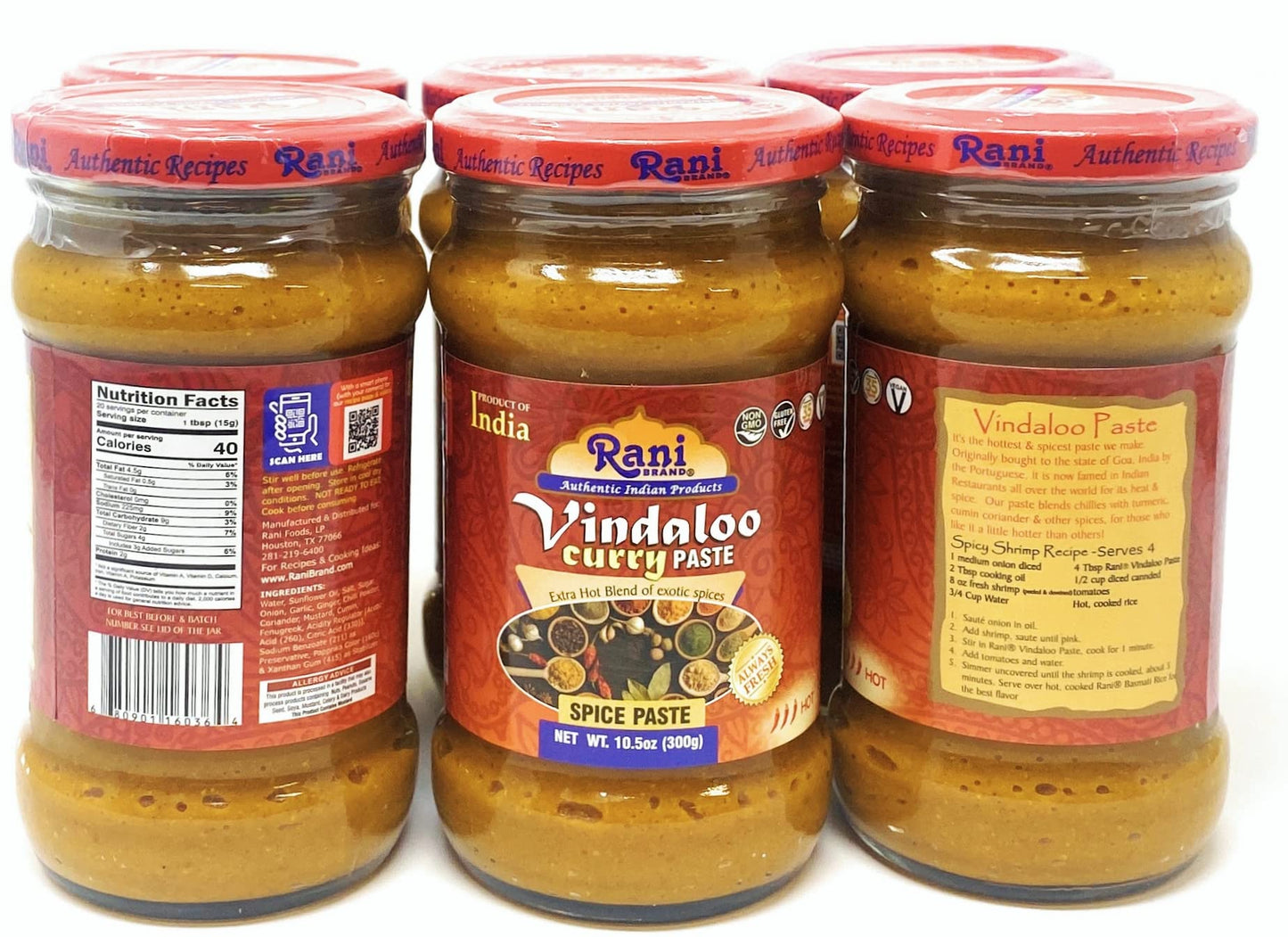 Rani Vindaloo Curry Cooking Spice Paste, Hot! 10.5Oz (300G) Glass Jar, Pack Of 5+1 Free ~ No Colors | All Natural | Non-Gmo | Ve