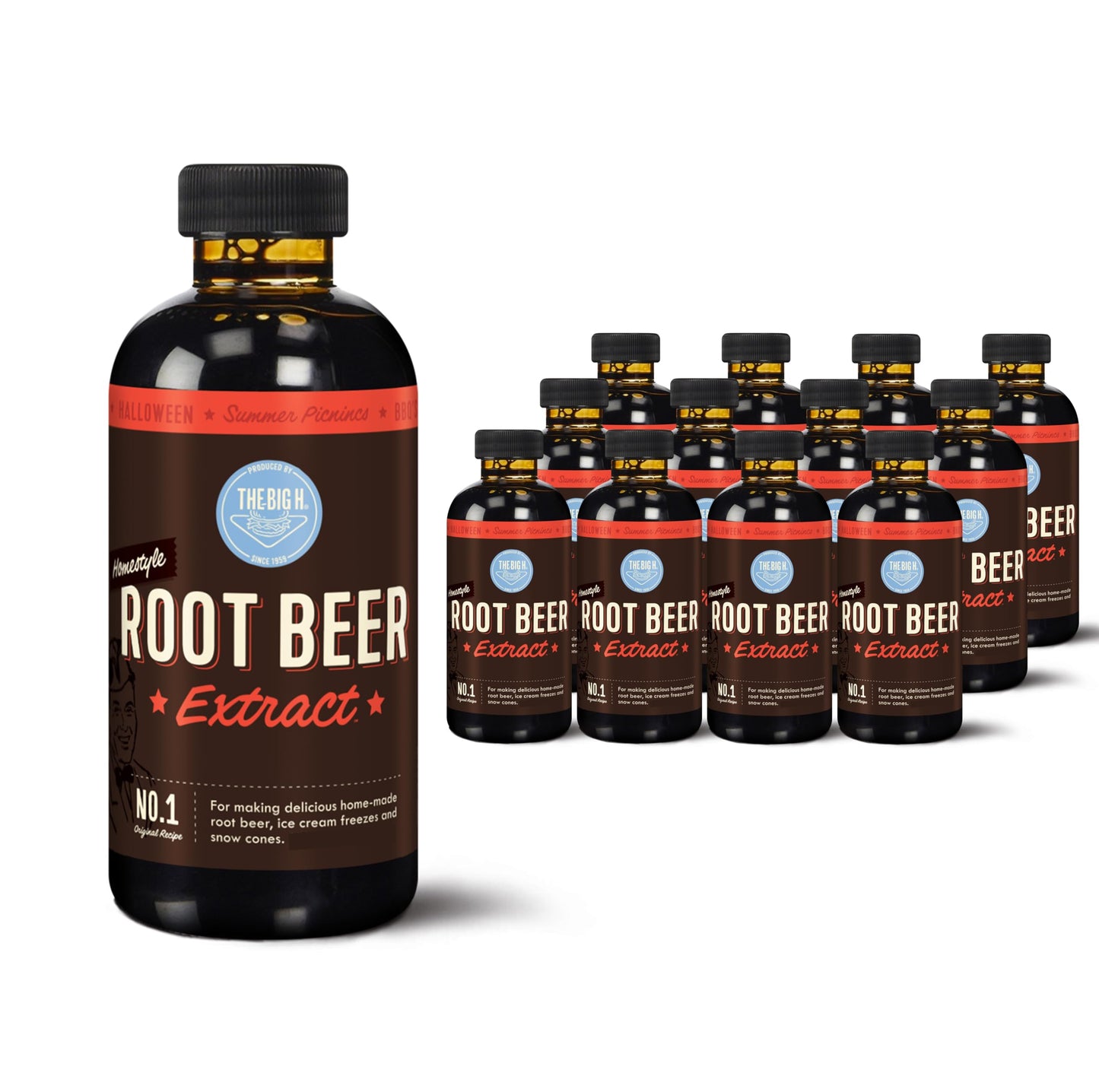 Hires Big H Root Beer Extract, Soda & Dessert Syrup, 4 Fl Oz (Pack of 12), Brown