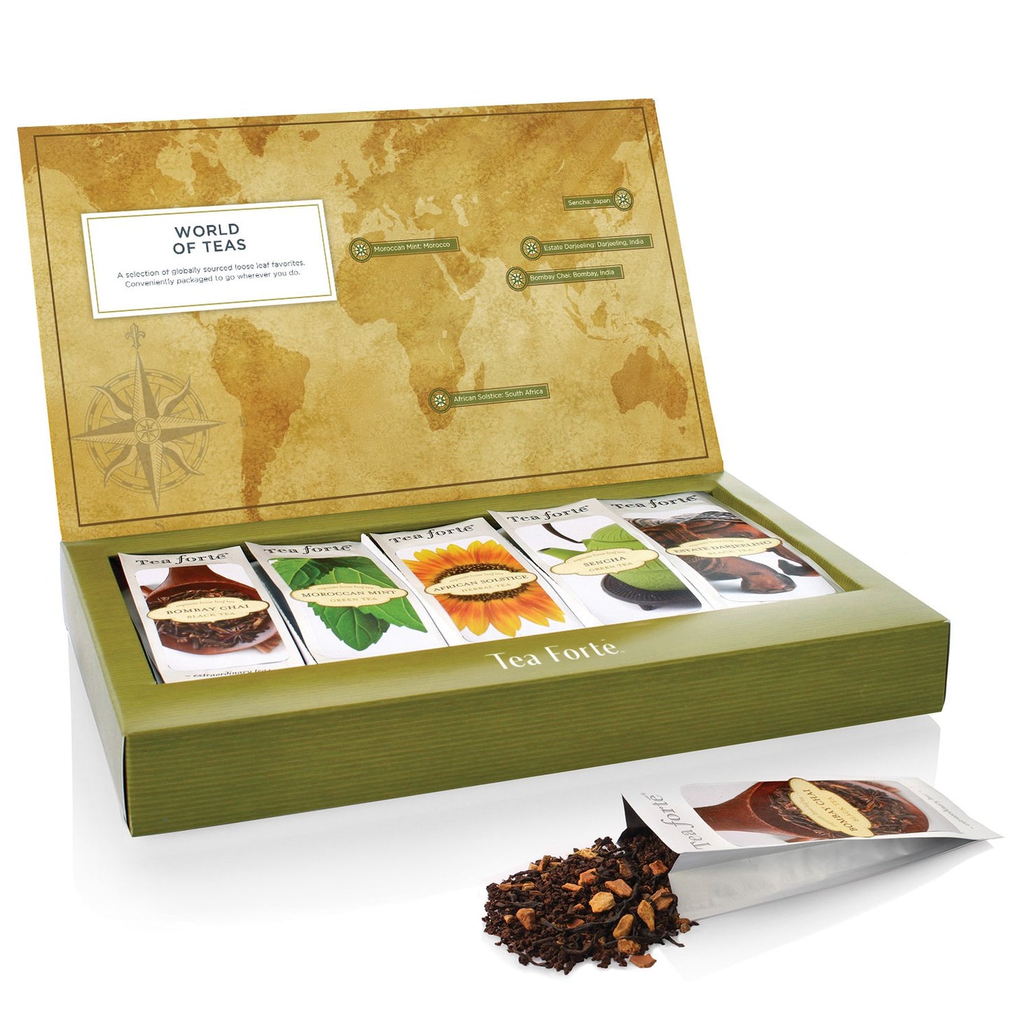 Tea Forte Single Steeps Loose Leaf World Of Teas Tea Sampler, Assorted Variety Tea Box, Single Serve Pouches, 15 Count (Pack Of 1)