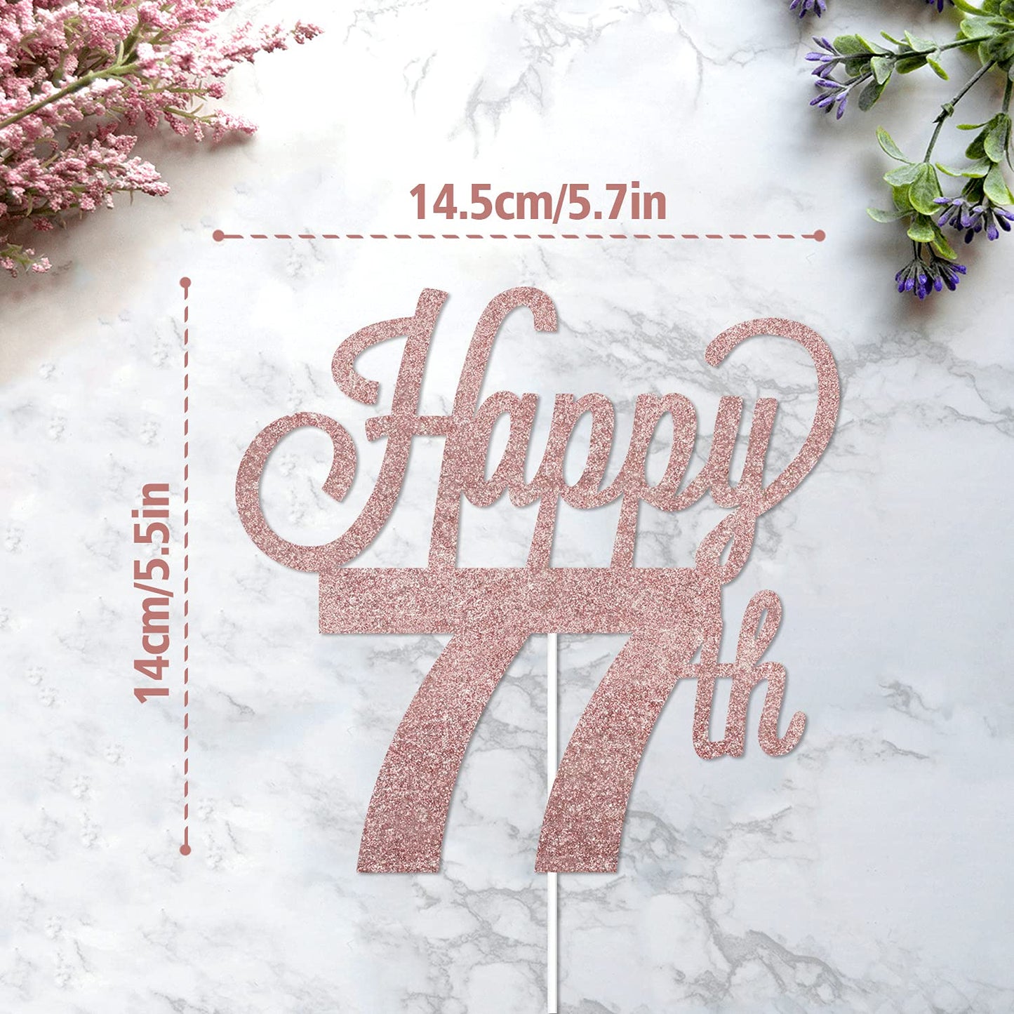 Lingteer Happy 77Th Birthday Cake Topper - Cheers To 77Th Birthday 77 Years Old Birthday Party Cake Decorations Sign.