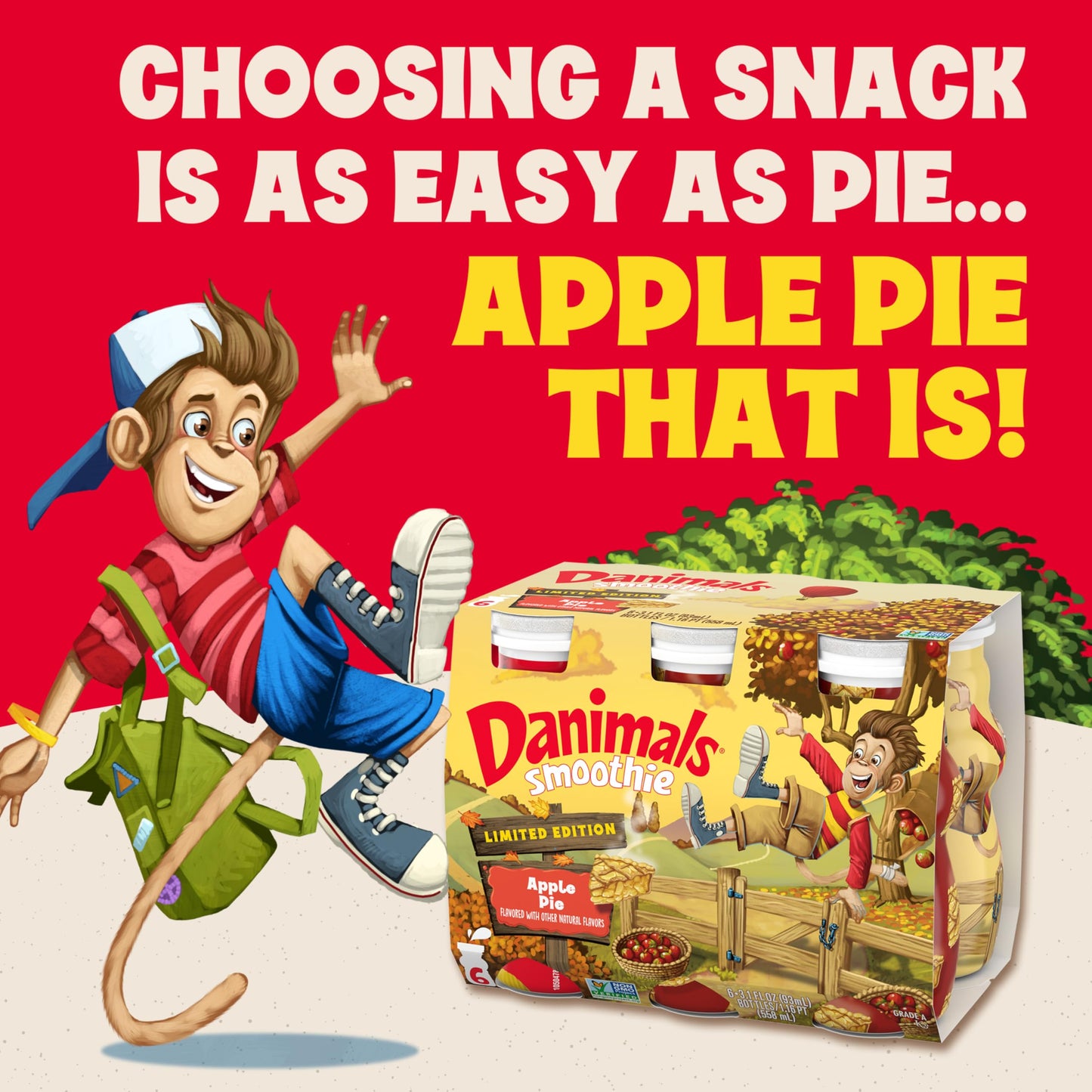 Danimals Smoothie Apple Pie Dairy Drink Multi-Pack, 6 Ct, 3.1 OZ Smoothie Bottles