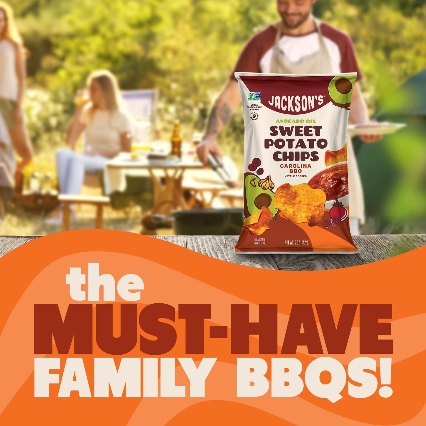 Jacksons Sweet Potato BBQ Kettle Cooked Chips, Gluten-Free, Vegan, 5 oz (Pack of 7)