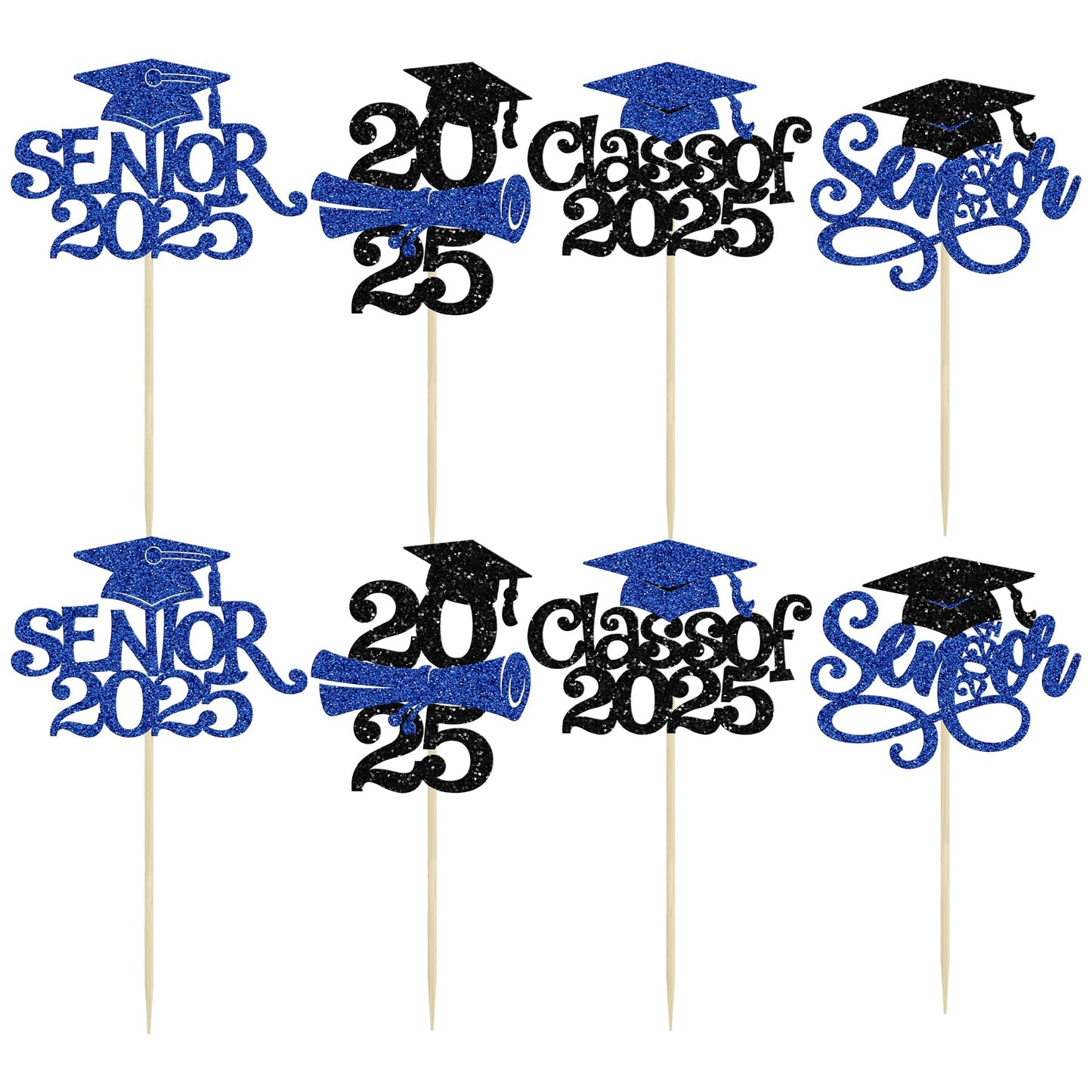 Gyufise 24Pcs 2025 Graduation Cupcake Toppers Glitter Class Of 2025 Cupcake Picks Senior 2025 Cupcake Decorations For Senior 202