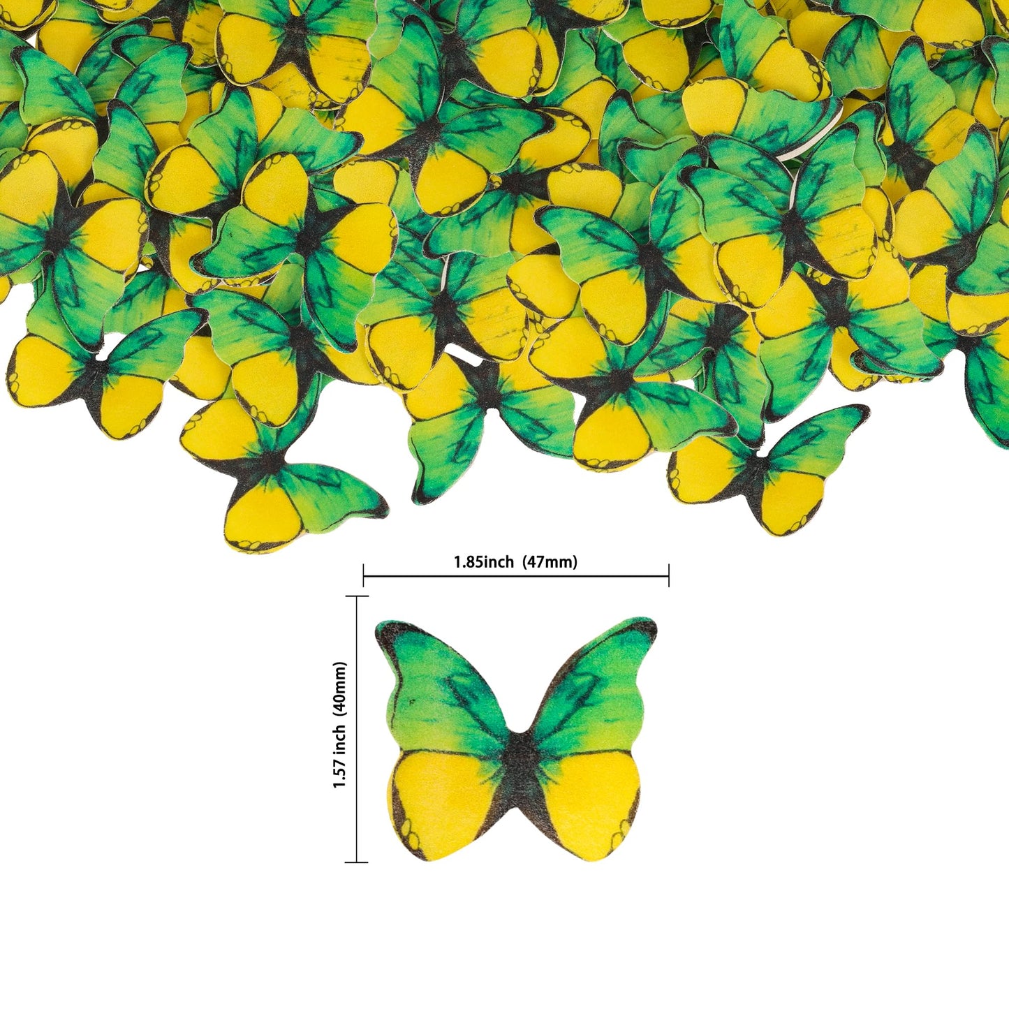 Gyufise Butterfly Cake Decorations - Edible Wafer Paper Toppers, 48 Pcs, Small, Green & Yellow