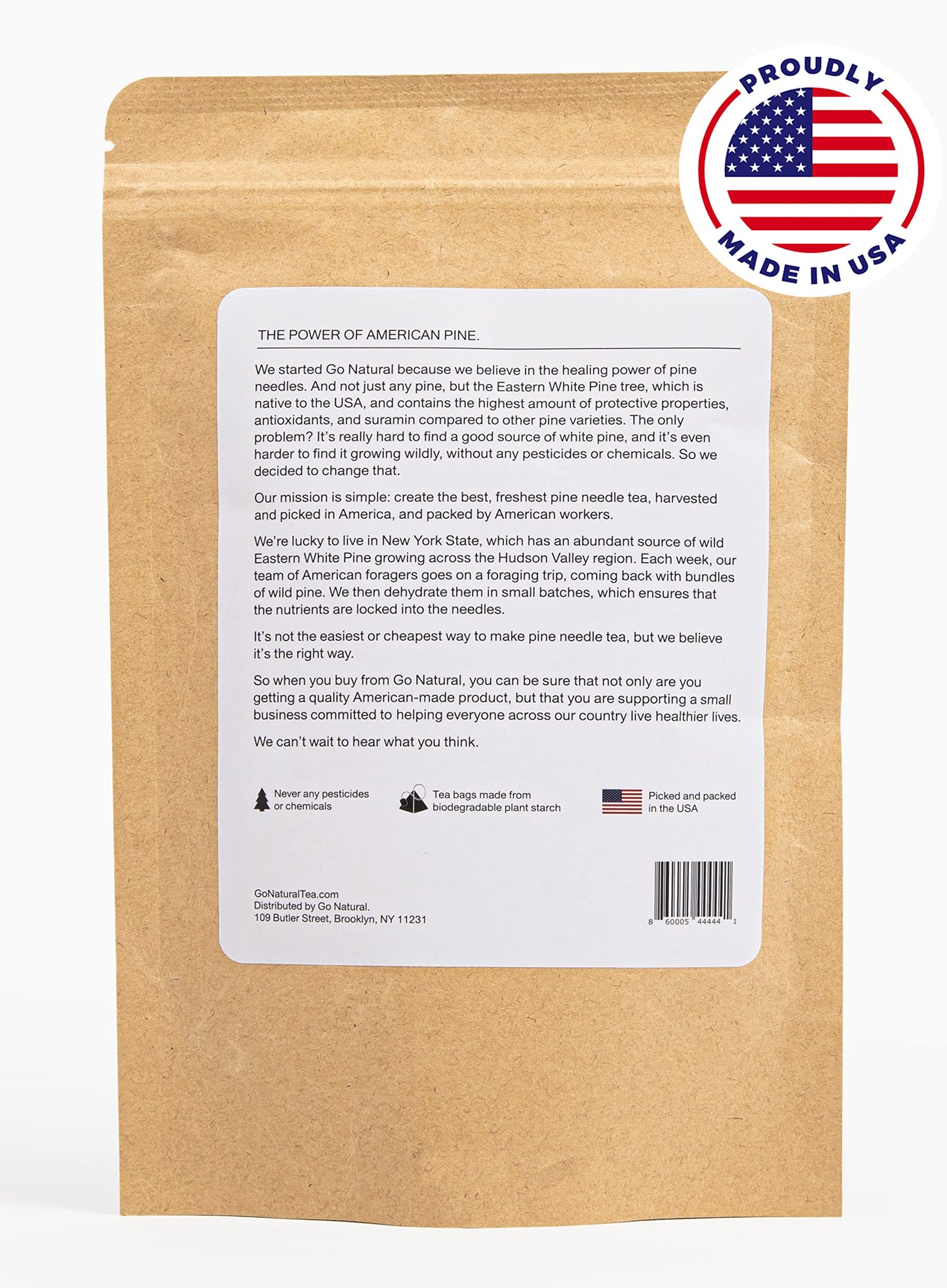 Go Natural Pine Needle Tea - Wild-Foraged, Antioxidant-Rich, 60 Count (Pack of 1)