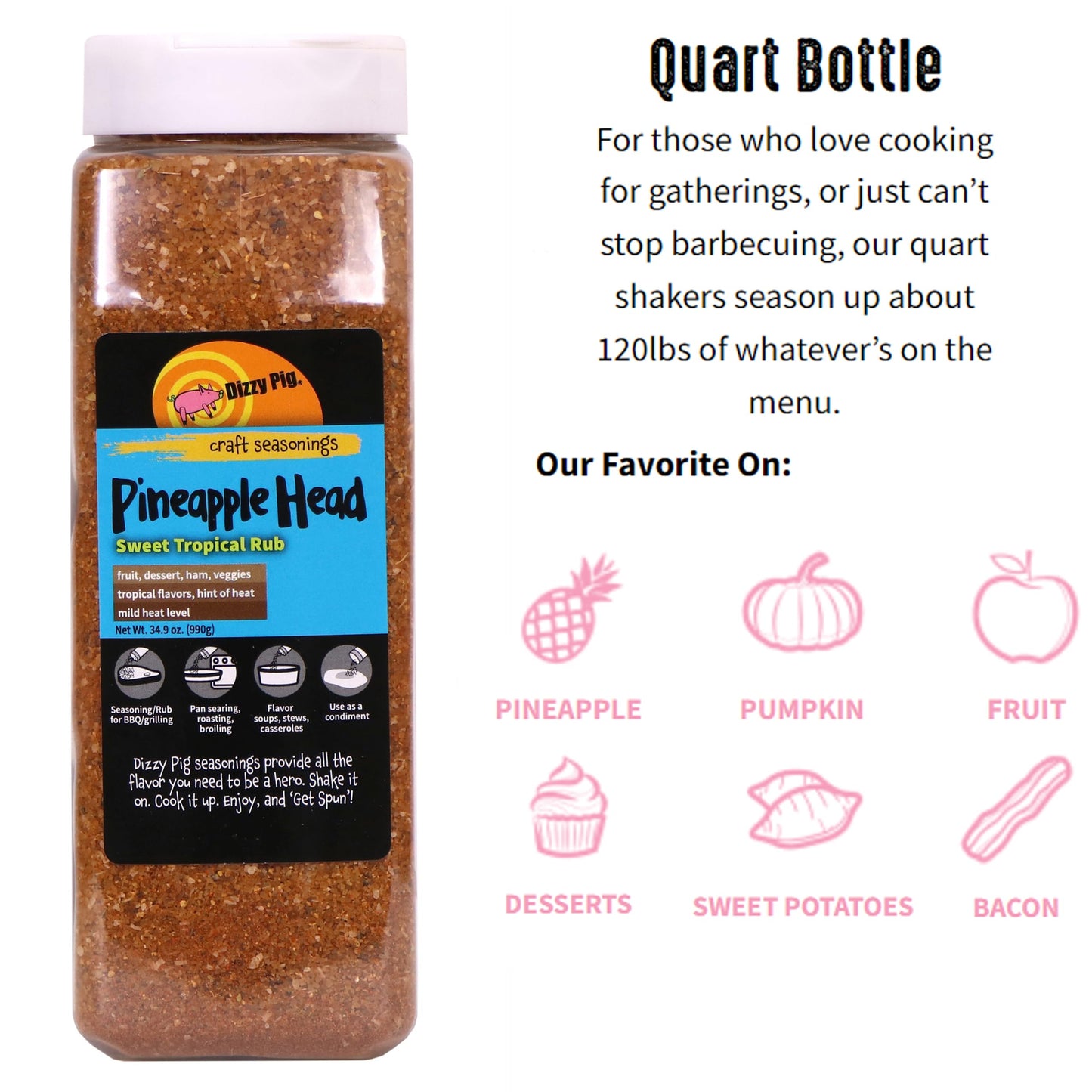 Dizzy Pig Pineapple Head Tropical Seasoning Rub - 34.88 oz - Hand Made in the USA - MSG Free, Gluten Free