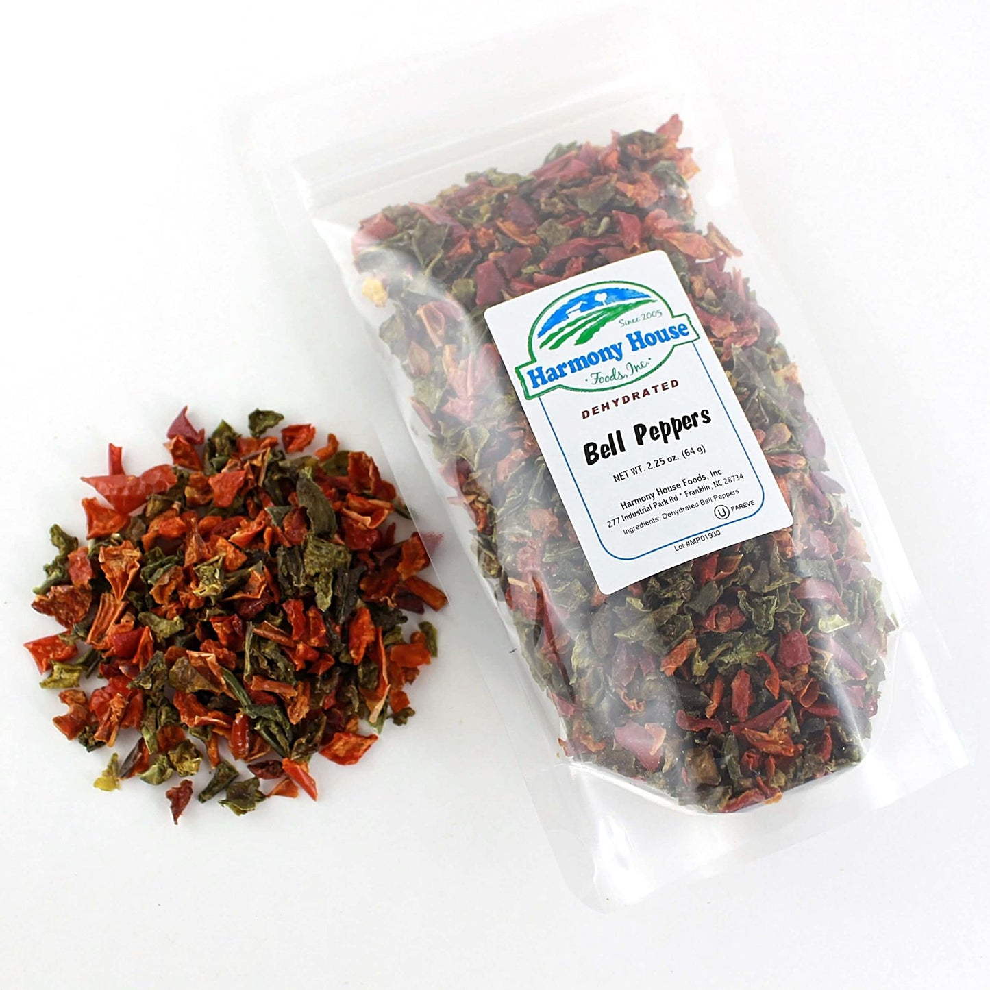 Harmony House Dried Mixed Bell Peppers, Diced – Dehydrated Vegetables For Cooking, Camping, Emergency Supply And More, 2.25 Oz Zip Pouch