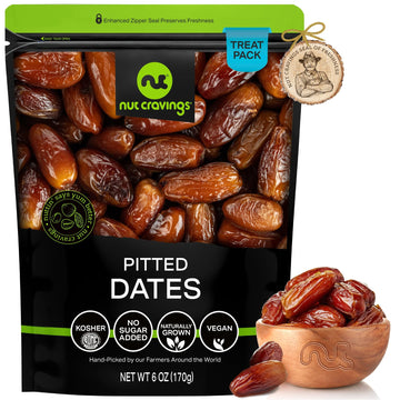NUT CRAVINGS Dry Fruits - Sun Dried Deglet Noor Dates Pitted, No Sugar Added (6oz - 1 Pack) Packed Fresh in Resealable Bag - Swe
