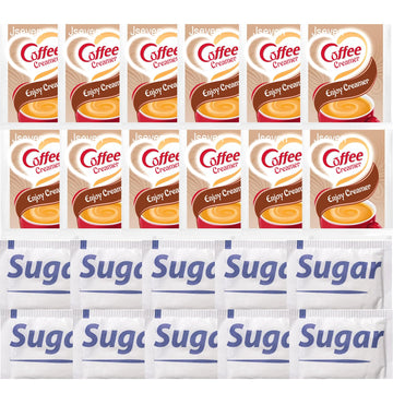 Coffee Creamer and Sugar Packets Set, Individual Serving Portions, 50 Creamer Single Package (3g) and 50 Sugar Single Pack(4g)