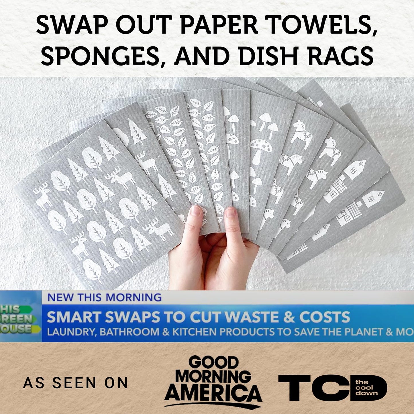 Swedish Dishcloths For Kitchen 10 Pack - Made In Sweden - Reusable And Replace Paper Towels, Sponges And Dish Rags - Eco Friendl