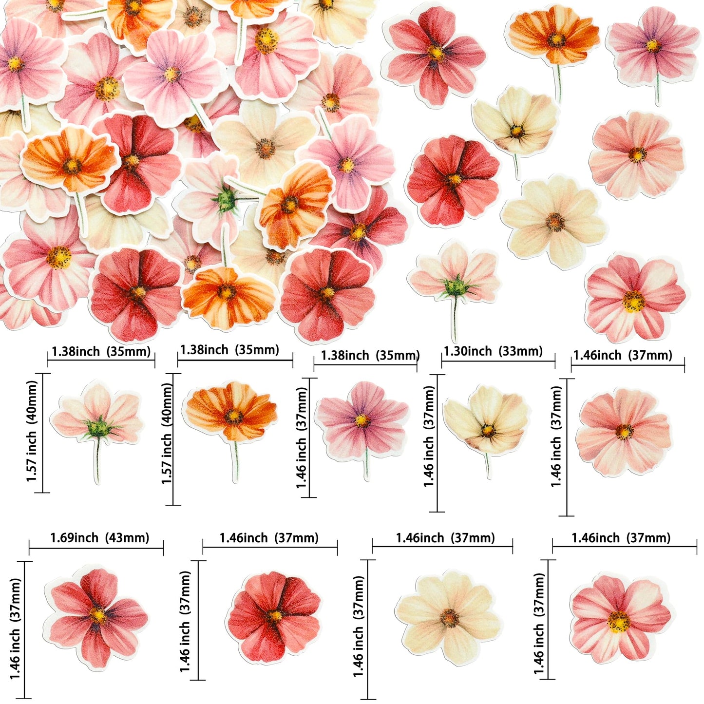 Ephlyn Edible Flower Cupcake Toppers, 50 Pcs Wafer Paper, 1.8 cm, Rose Red, Party Decorations for Bridal, Baby Shower, Birthday, Anniversary