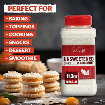Eastanbul Shredded Coconut, 11.3Oz, Unsweetened Coconut Flakes, 100% Natural Shreds, Finely Shredded, Desiccated, Vegan, Gluten