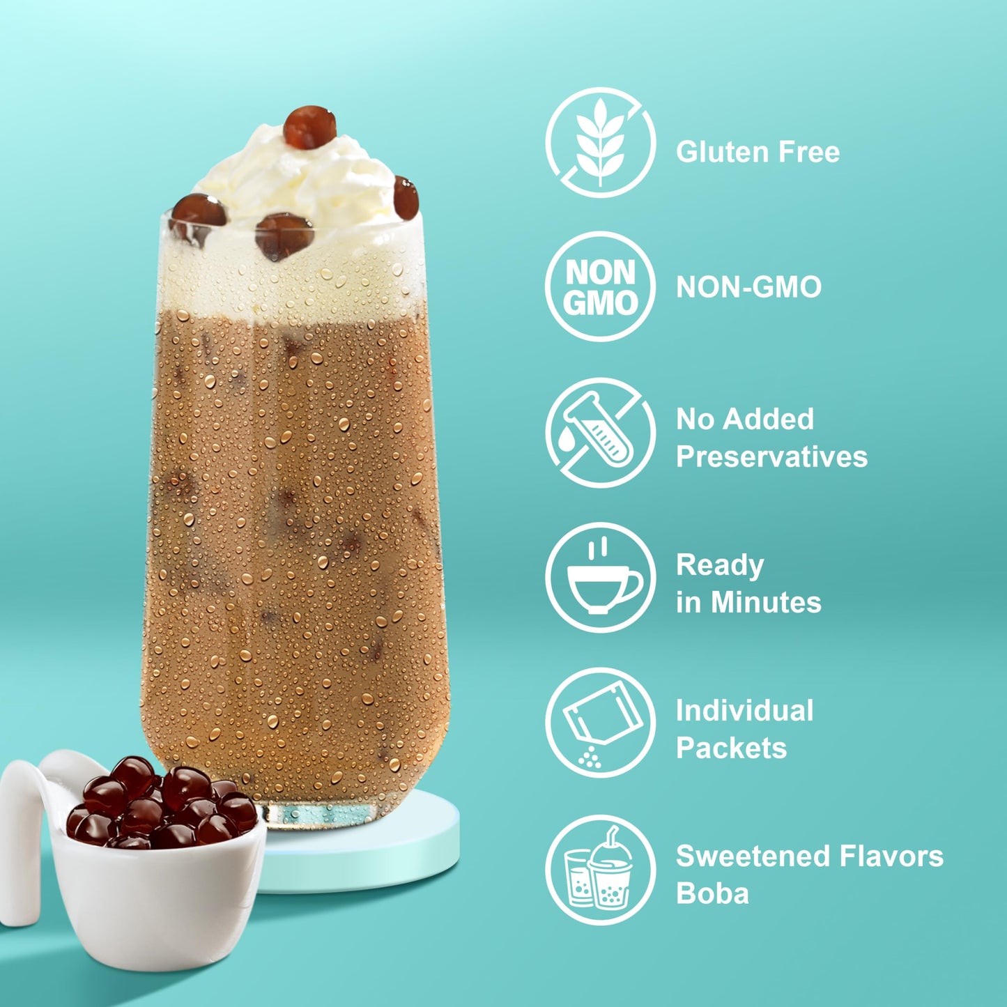 J Way Instant Vanilla Latte Coffee Kit With Authentic Brown Sugar Tapioca Boba, Ready In Under One Minute, Paper Straws Included