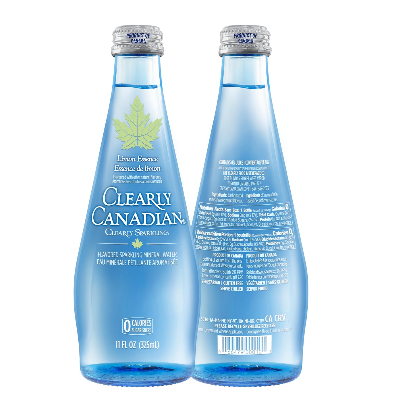 Clearly Canadian Sparkling Mineral Water, Unsweetened Limon Essence, Zero Sugar, Zero Calories, 12 Bottles x 11 Fl Oz (325mL)