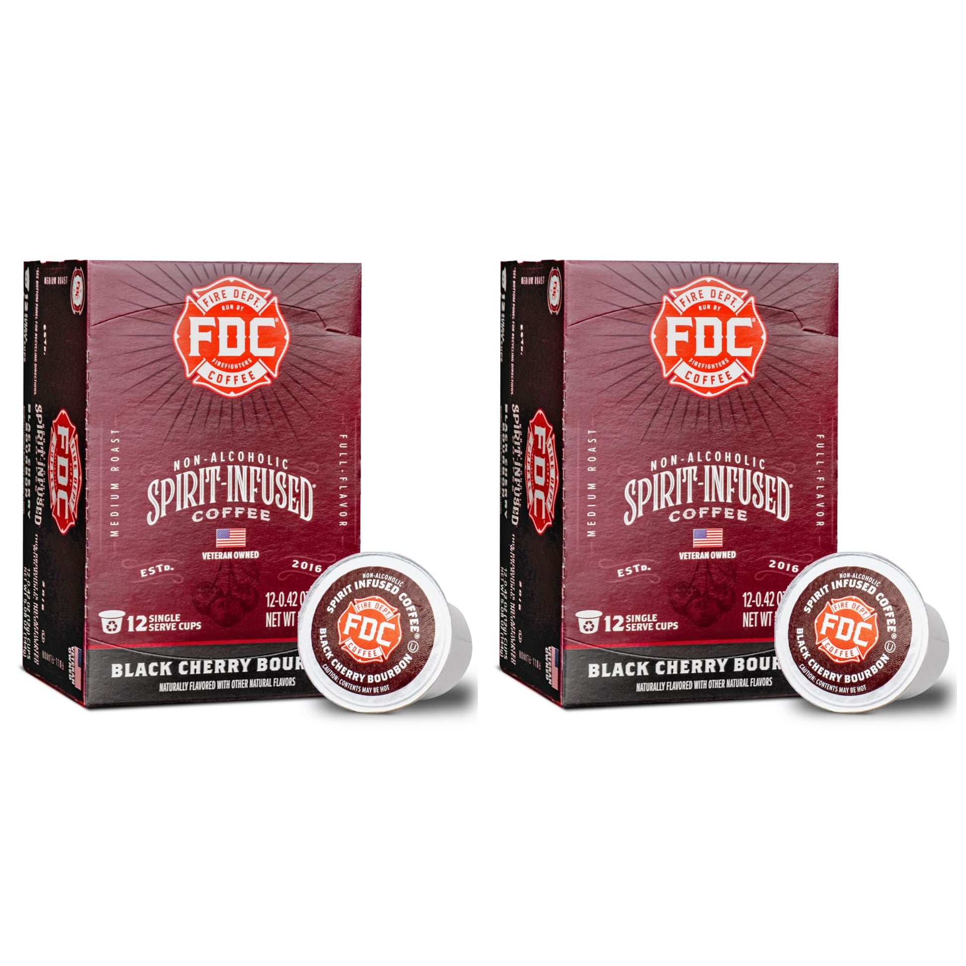 Fire Department Coffee Black Cherry Bourbon K Cups - 24 Single Pods - Veteran Owned - Roasted in the USA