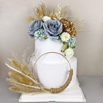 19 Pcs Gray Boho Cake Decorations Flower Cake Toppers Pampas Grass Cake Topper For Wedding Bridal Baby Shower Birthday Party Sup