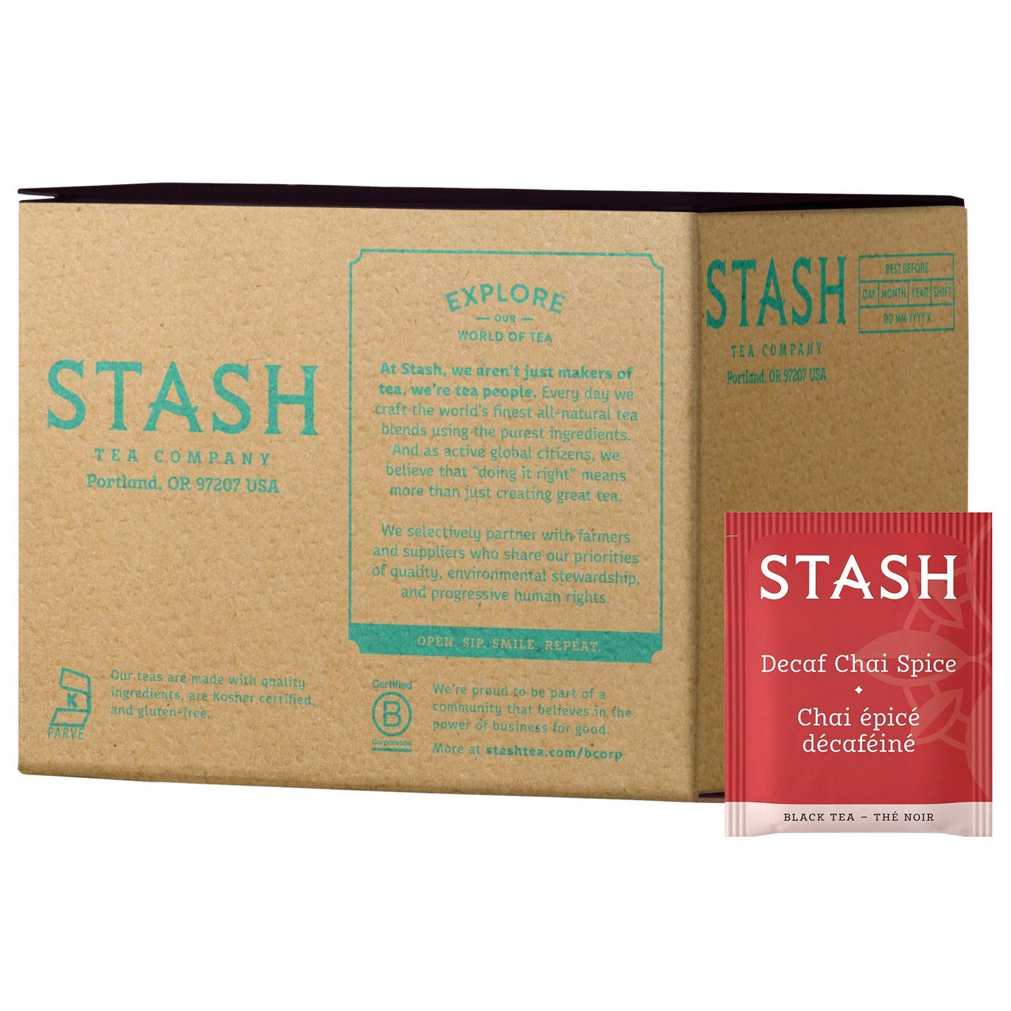 Stash Tea Decaf Chai Spice Black Tea  Box of 100 Tea Bags (Packaging May Vary)