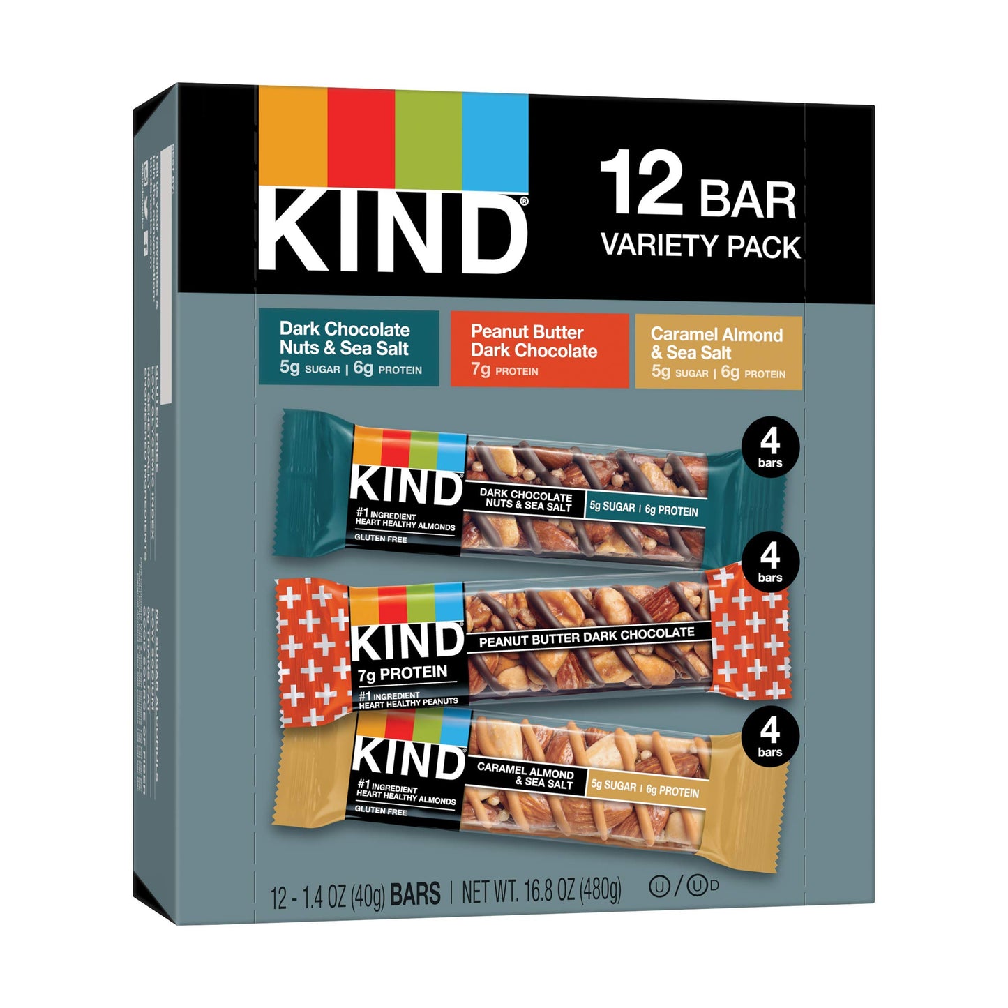 Kind Nut Bars Favorites Variety Count, 1.4 Ounce, 12 Count, Dark Chocolate Nuts And Sea Salt, Peanut Butter Dark Chocolate, Cara
