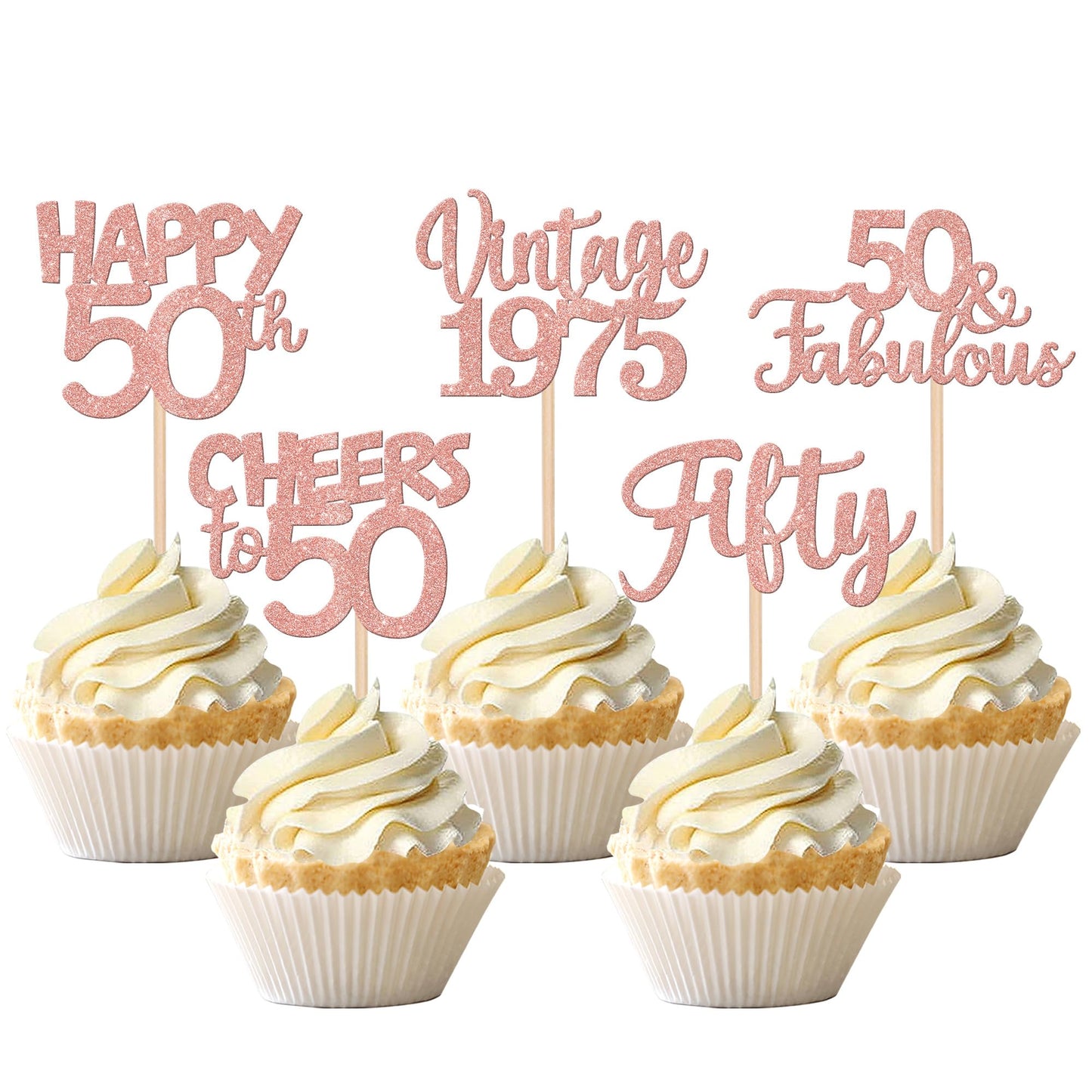 30Pcs Vintage 1973 Cupcake Toppers Glitter Fifty 50 Fabulous Happy 50Th Birthday Cupcake Picks Cheers To 50 Years For 50Th Birth