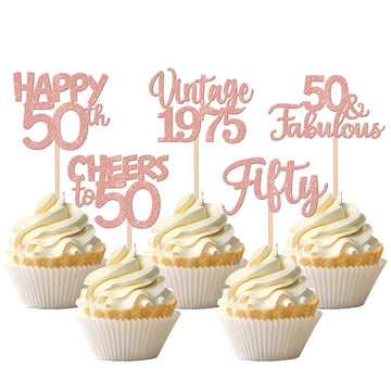 30Pcs Vintage 1973 Cupcake Toppers Glitter Fifty 50 Fabulous Happy 50Th Birthday Cupcake Picks Cheers To 50 Years For 50Th Birth