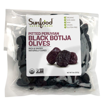 Sunfood Olives, Black Botija, Pitted, 8 Ounces, Organic, Raw