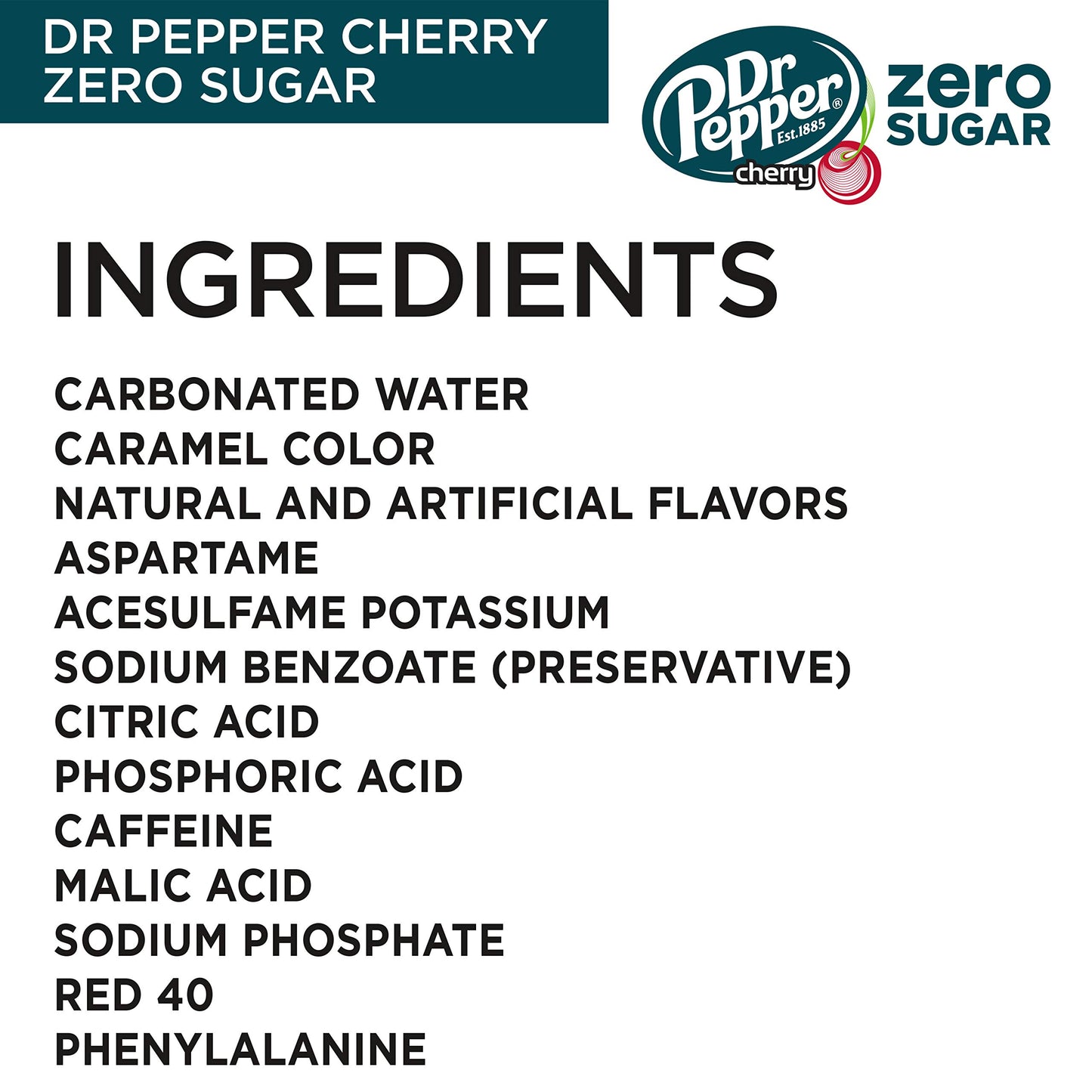 Dr Pepper Zero Sugar Cherry Soda, 12 Fl Oz Cans, 12 Pack - Refreshing Cherry Flavor, No Sugar Added
