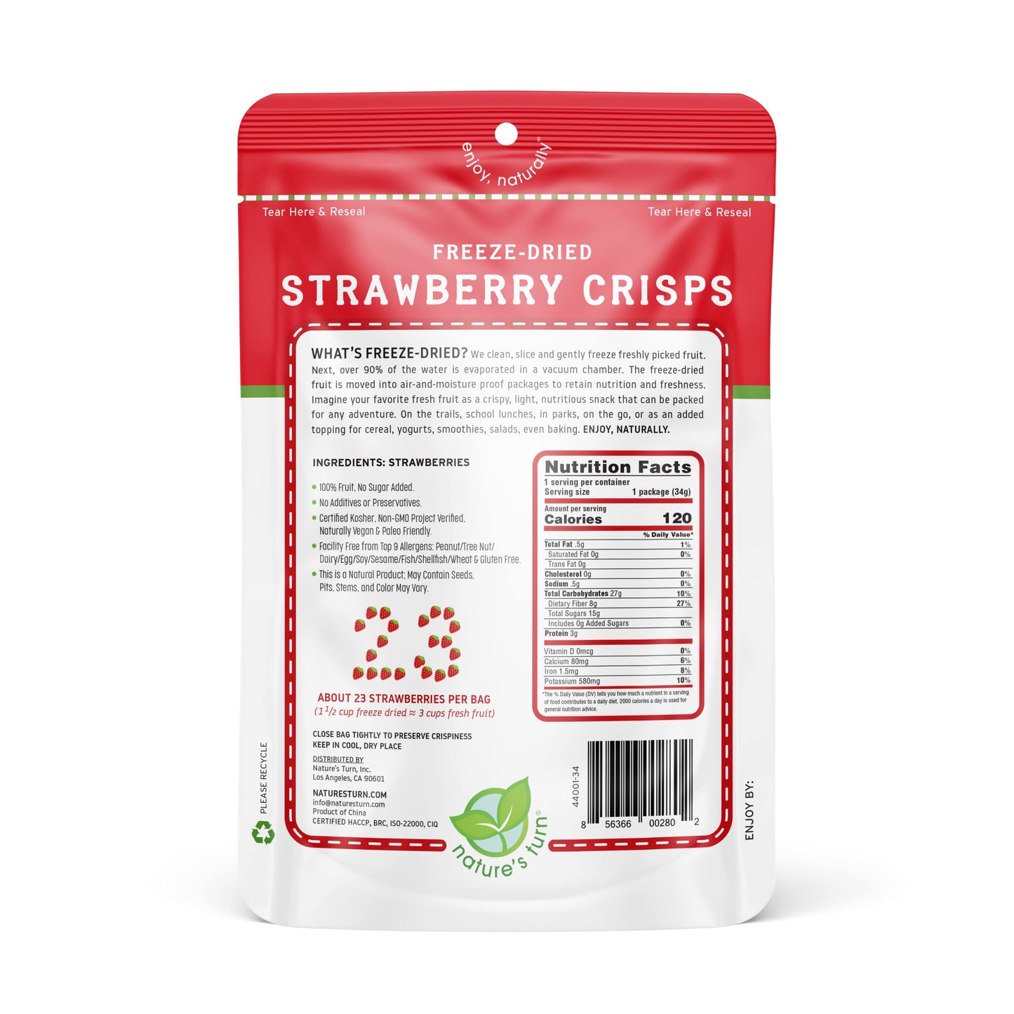 Natures Turn Freeze-Dried Fruit Snacks, Strawberry Crisps, Pack Of 2 (1.2 Oz Each)