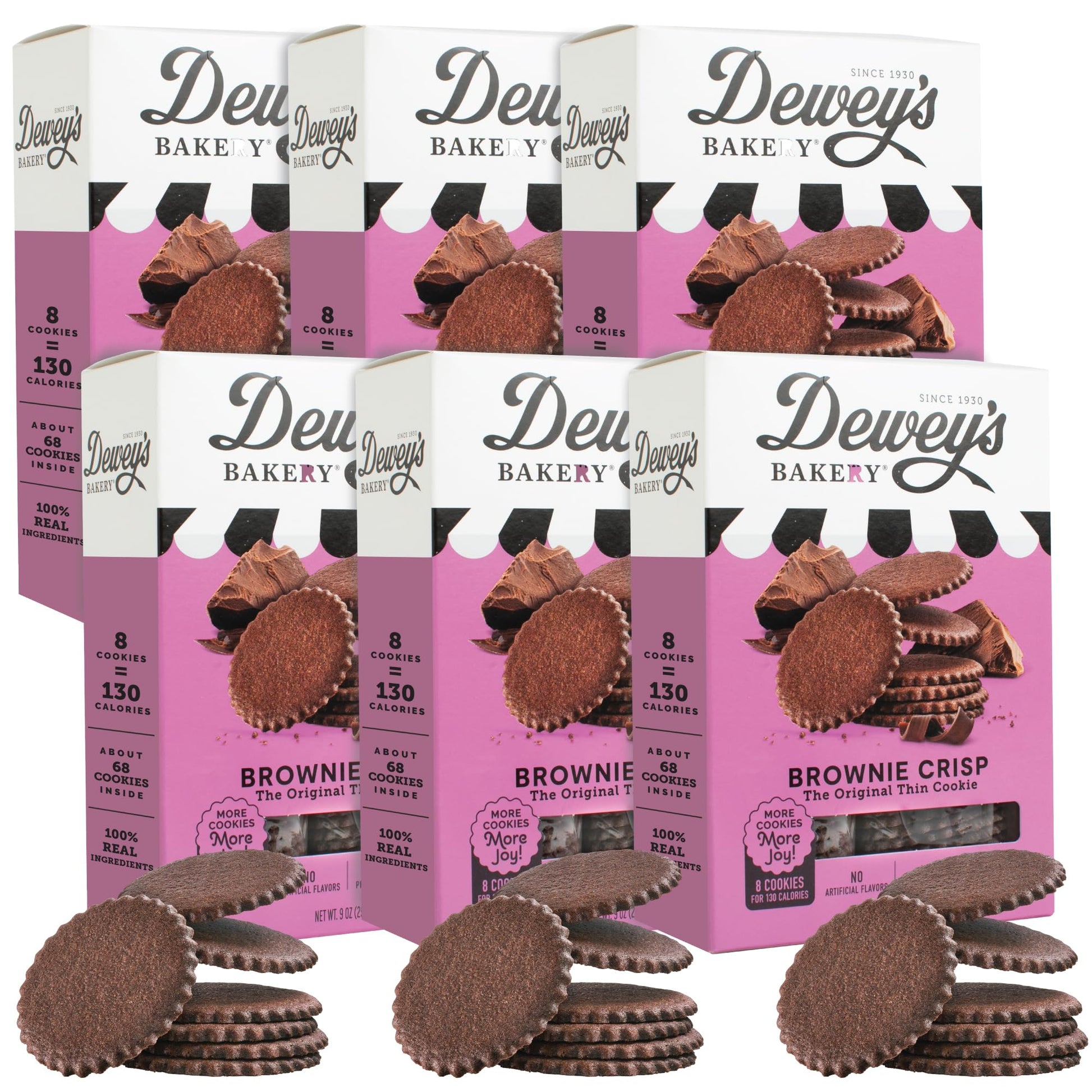 Deweys Bakery Brownie Crisp Moravian Cookie Thins, Low Calorie Snack, 9oz (Pack of 6)
