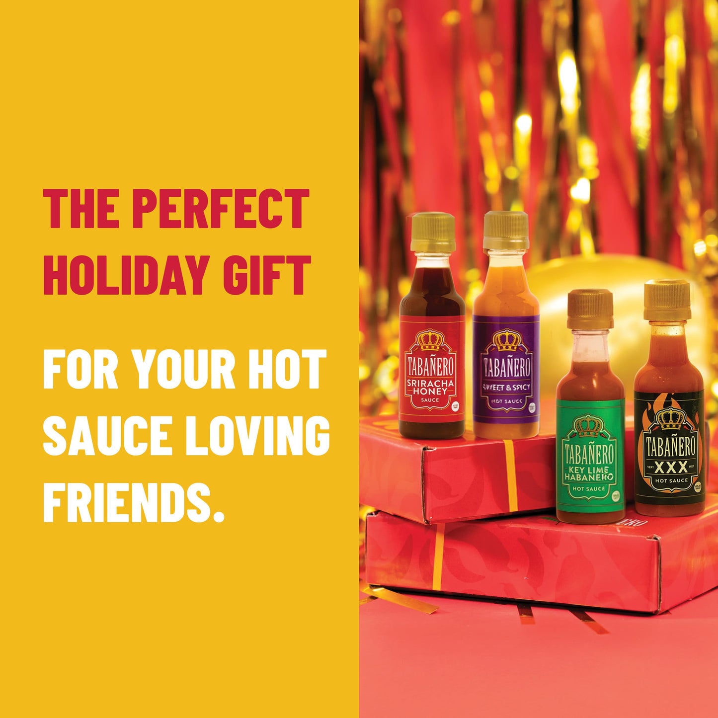 Mini Hot Sauce Gift Set by Tabaero  Holiday Gift Box with Sriracha Honey  Sweet and Spicy  Key Lime and XXX Flavors  4-Pack  1.7oz Hot Sauce Bottles  All Natural  Gluten Free  Low Sodium  Kosher  Made in the USA