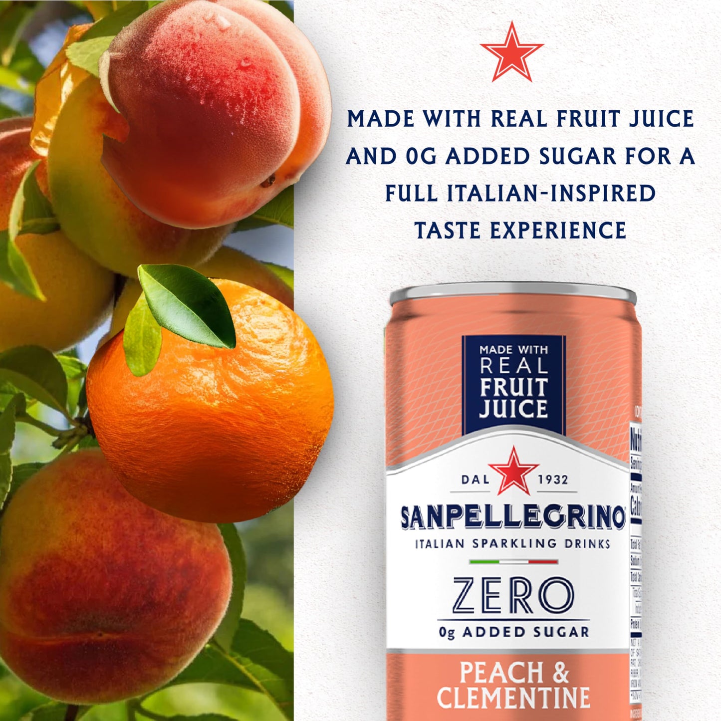 San Pellegrino Sparkling Peach Clementine Beverage, Zero Sugar, 11.15 Fl Oz, Pack of 24, Italian Sparkling Drinks