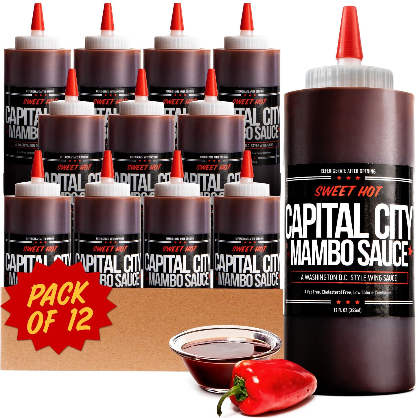Capital City Mambo Sauce Sweet Hot, 12oz (Pack of 12), Perfect for Wings, Chicken, Pork, Beef, Seafood, Burgers, Rice or Noodles