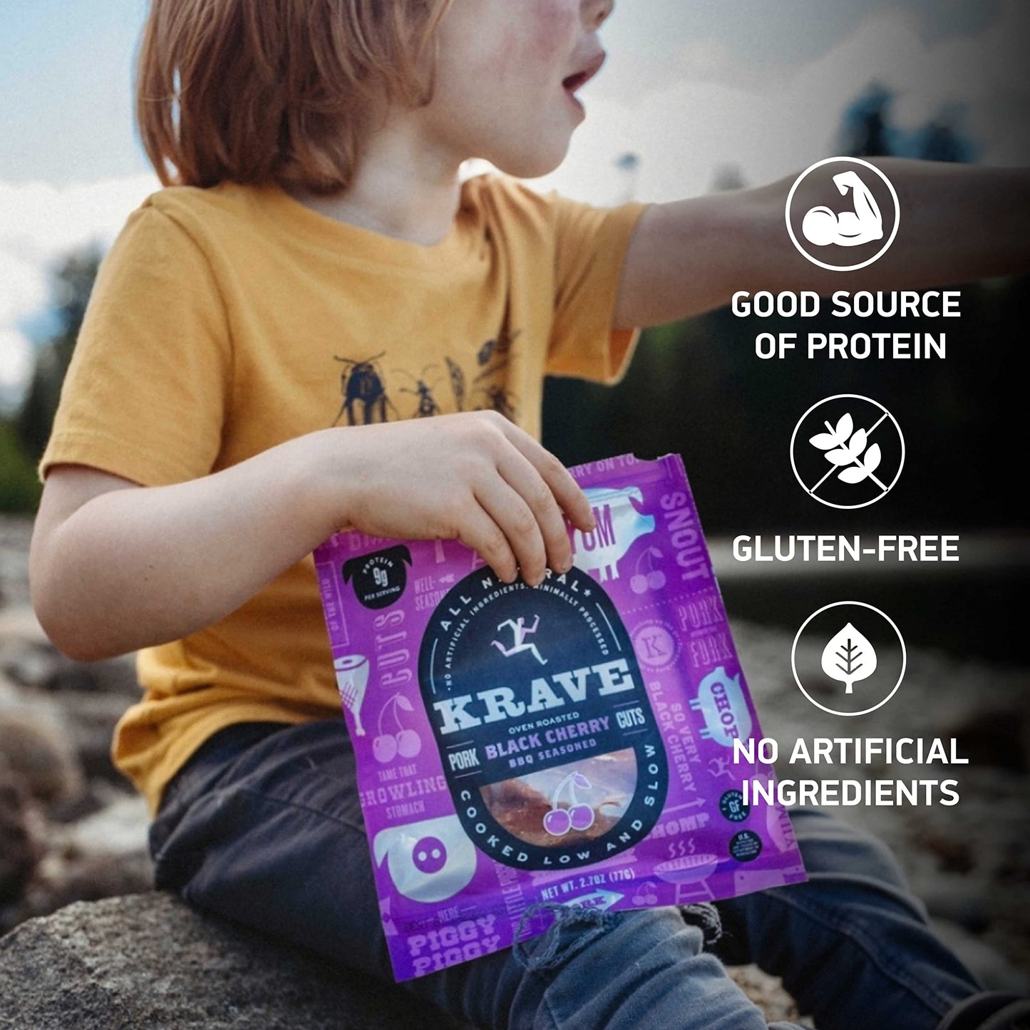 Krave All Natural Pork Jerky, Black Cherry Bbq - Protein Packed Snacks Roasted For Maximum Flavor - Premium Tender Meat Cuts - G