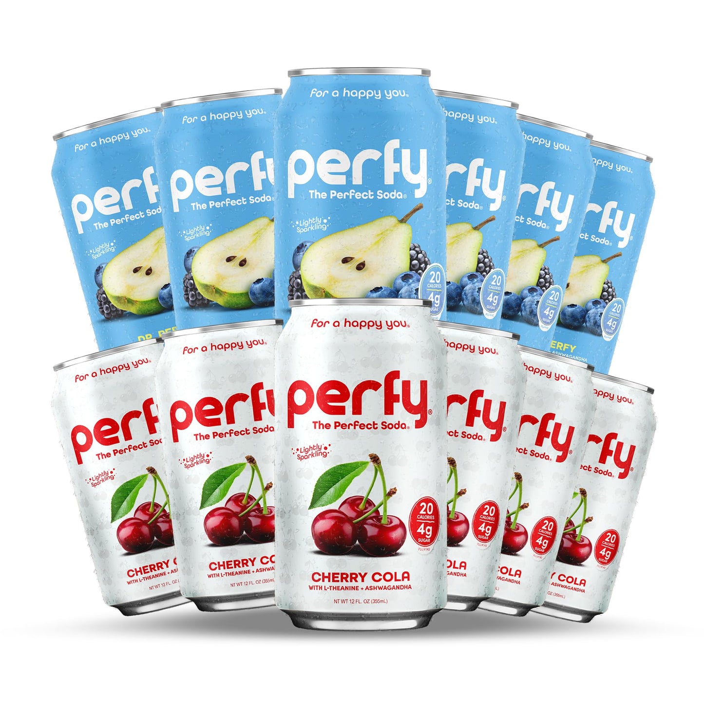 PERFY Caffeine Free Healthy Soda Variety - Low Sugar Nootropic Drinks, 12 Pack