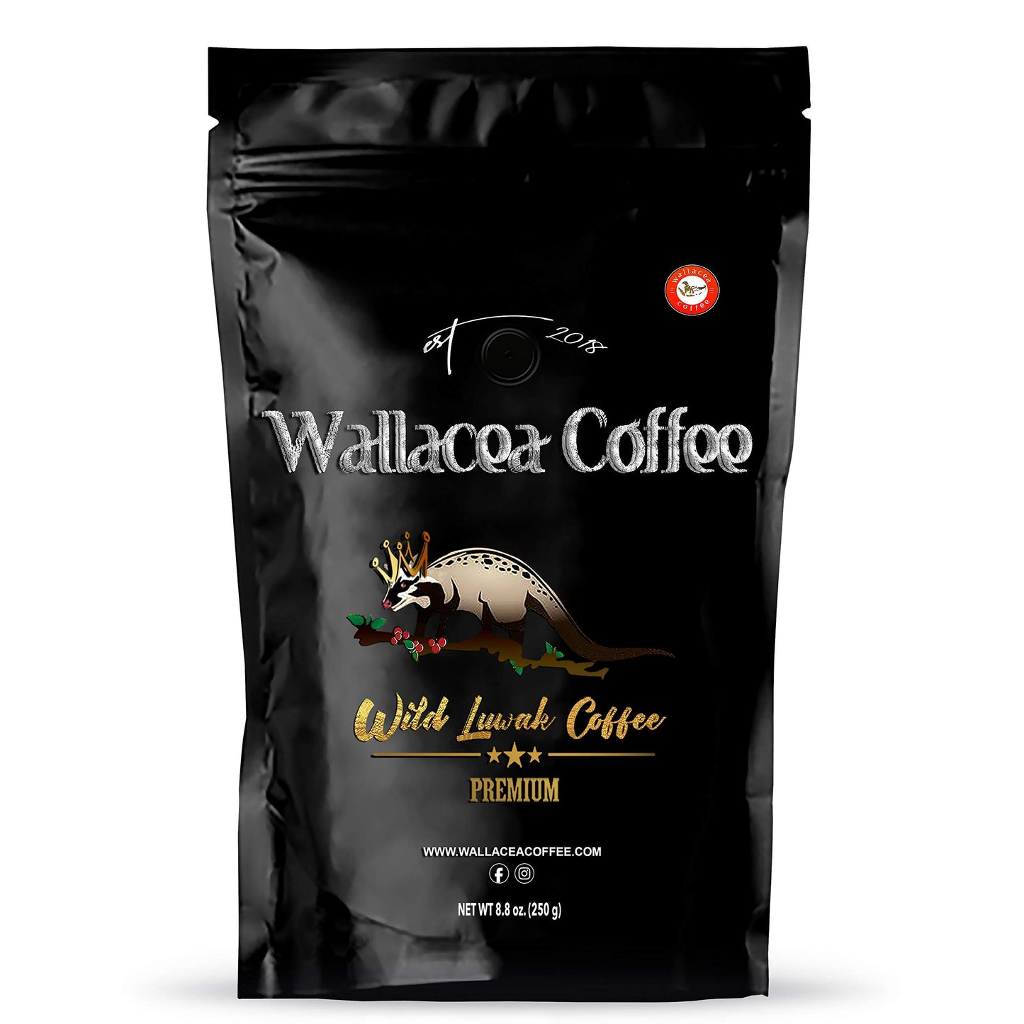 WALLACEA COFFEE Wild Kopi Luwak Coffee Beans, 8.8 oz, Black, Civet Coffee from Gayo Sumatra Indonesia