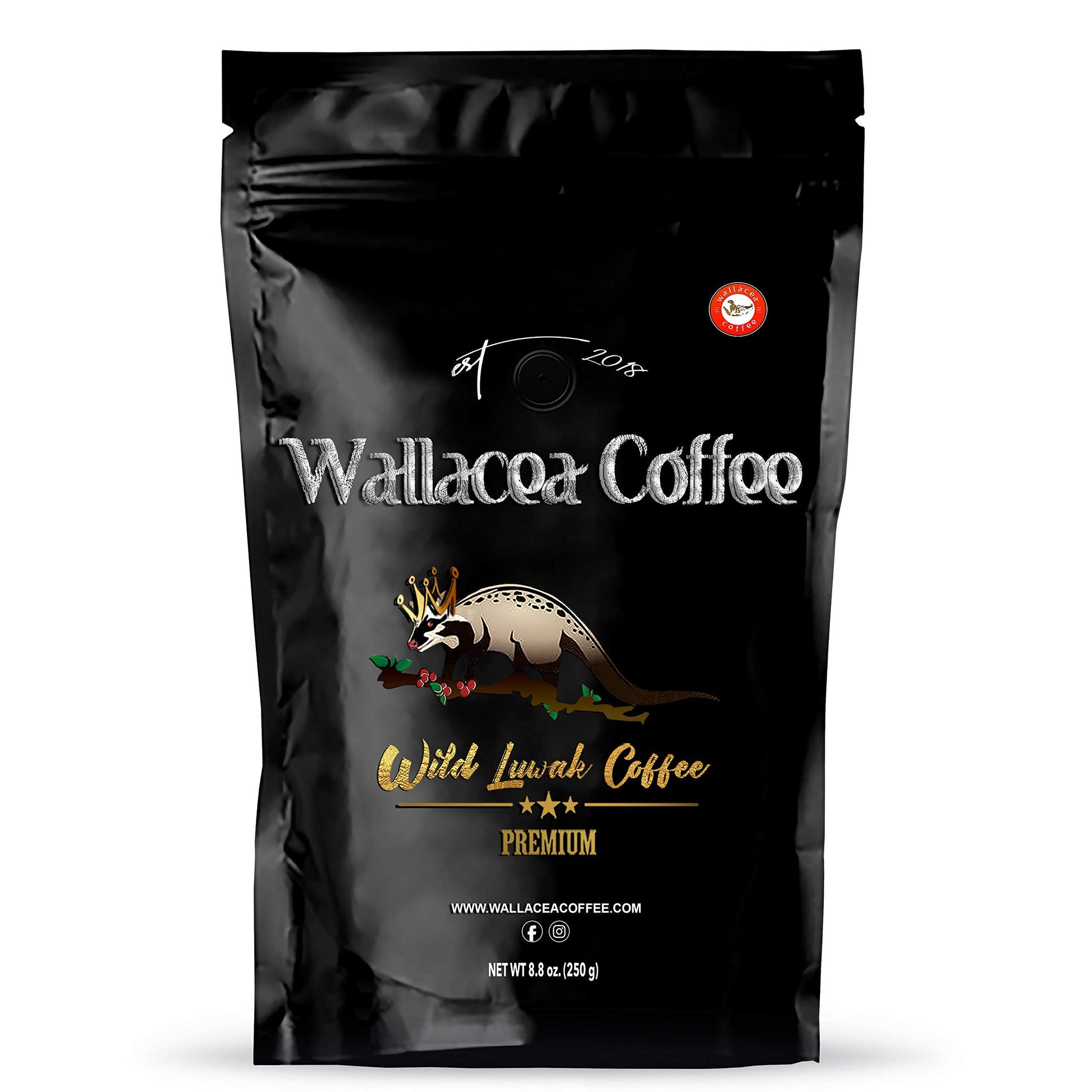 WALLACEA COFFEE Wild Kopi Luwak Coffee Beans, 8.8 oz, Black, Civet Coffee from Gayo Sumatra Indonesia