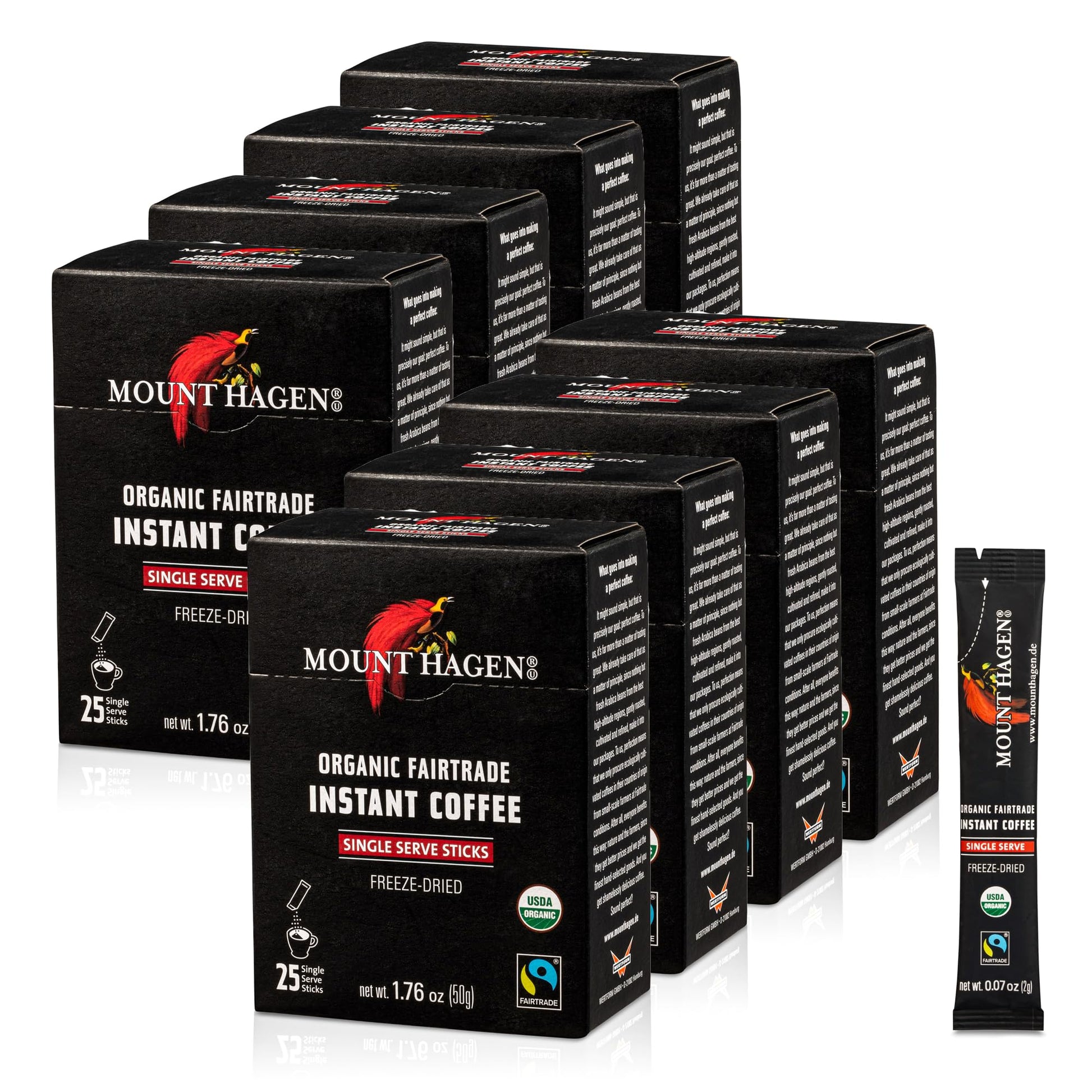 Mount Hagen Organic Medium Roast Instant Coffee Packets - 25 Count (Pack of 8) - Eco-friendly, Fair-Trade - Black
