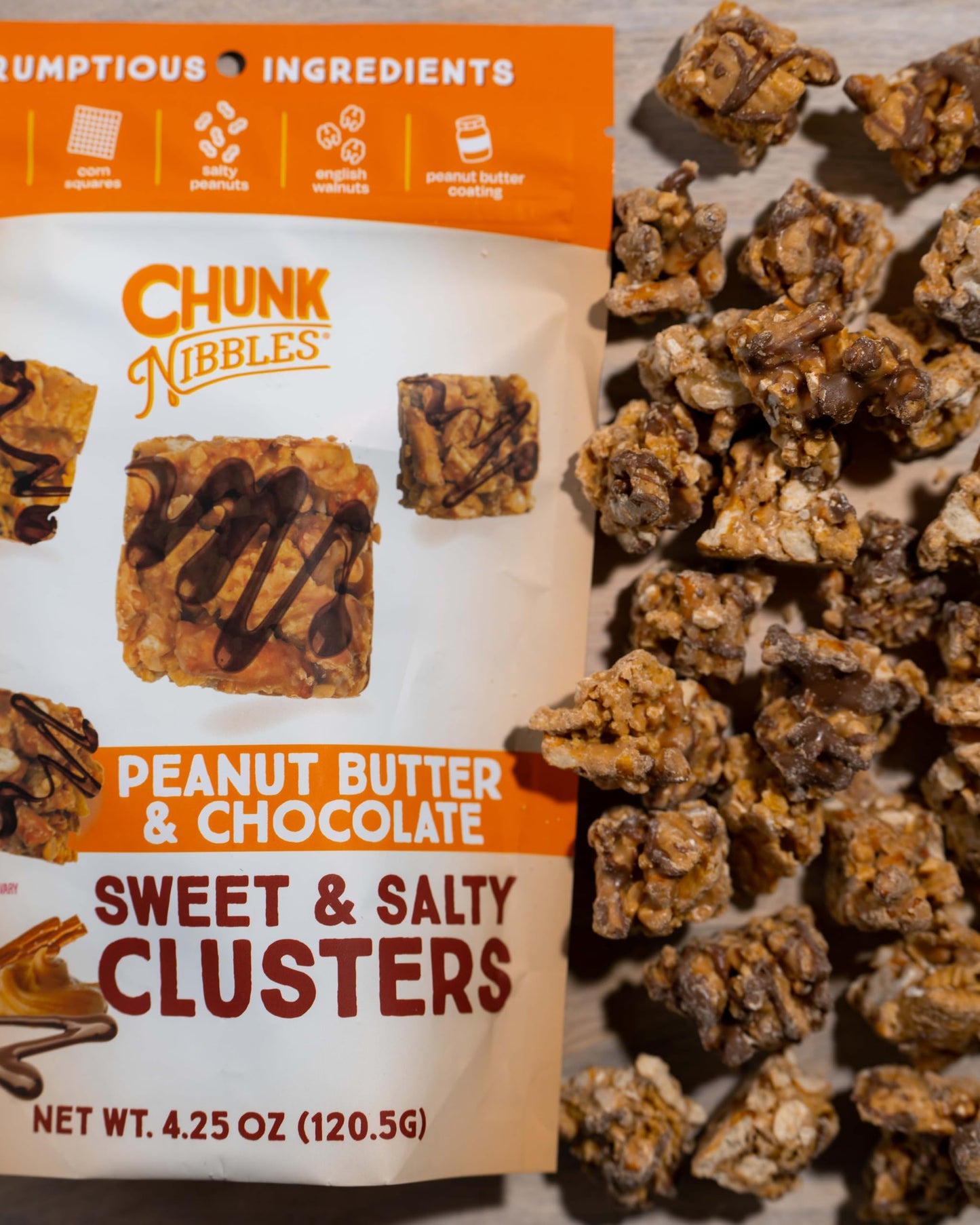 Chunk Nibbles Snack Clusters | Peanut Butter Chocolate Flavor Bite-Size Clusters | 4.25oz (Pack of 3)