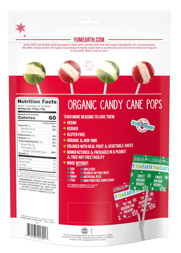 Yumearth Holiday Organic Candy Cane Pops 40 Winter Wrapped Pops Allergy Friendly Gluten Free Non-Gmo Vegan No Artificial Flavors