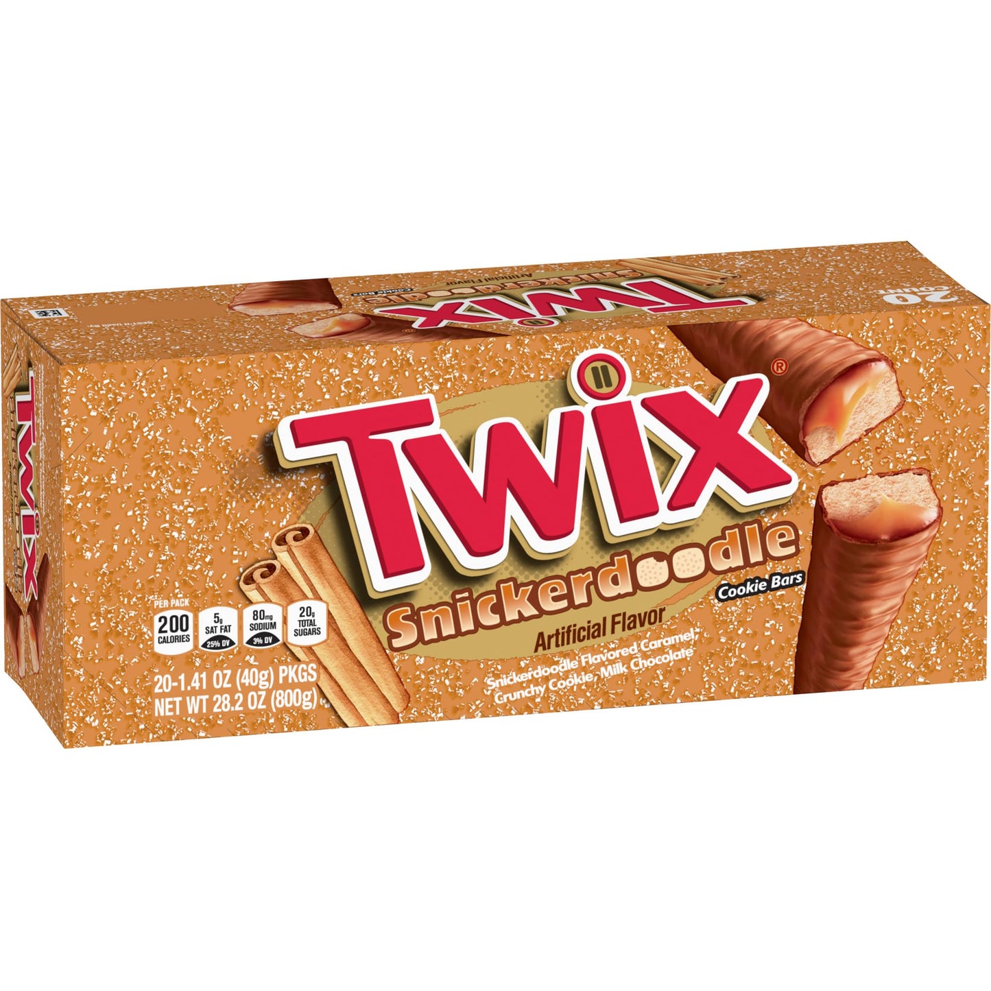 TWIX Snickerdoodle CookieChocolate Candy Bars  Nostalgic Cookie Cinnamon Caramel  Shortbread Cookie Milk Chocolate Bars  1.4 Oz (Pack of 20); Individually Wrapped Snacks