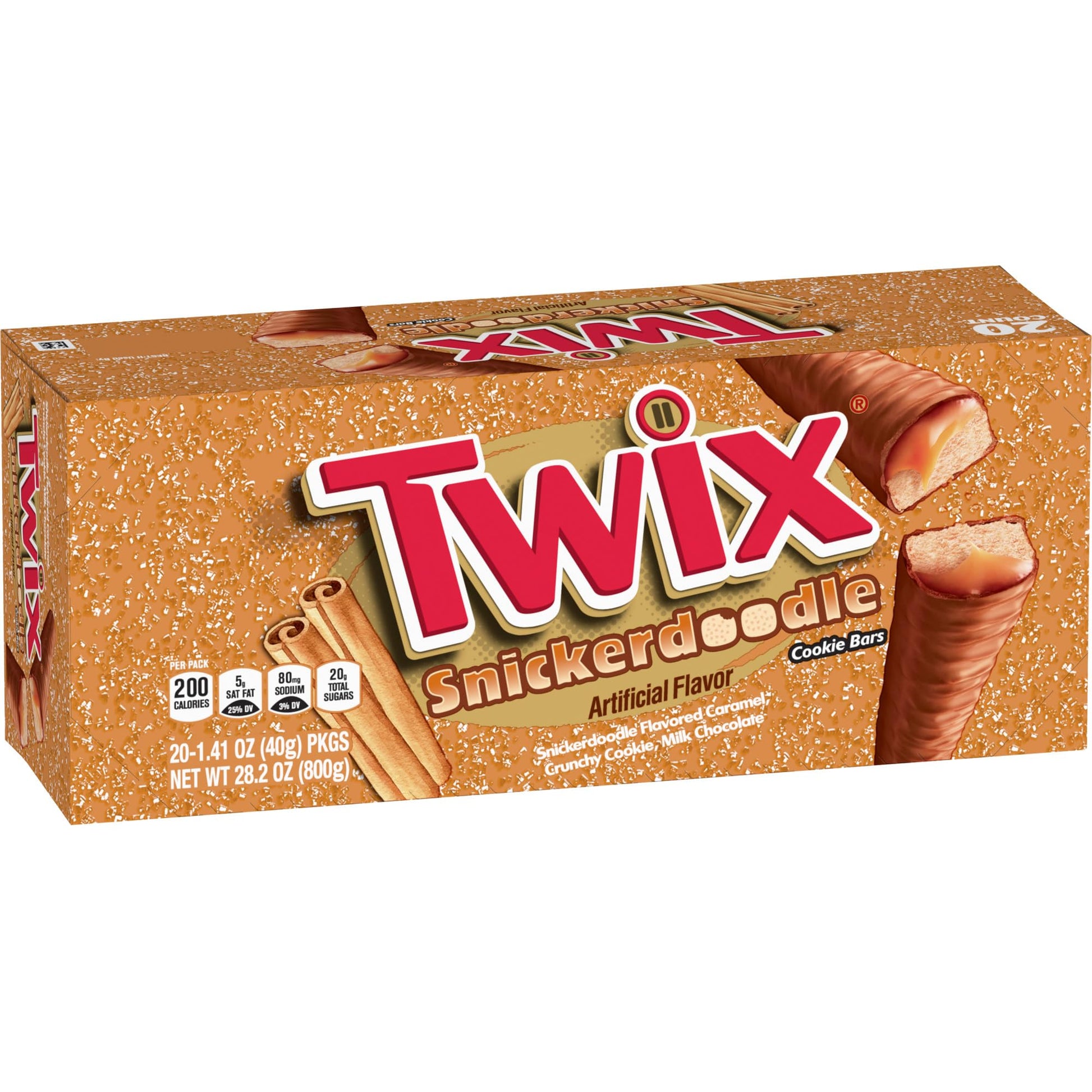 TWIX Snickerdoodle CookieChocolate Candy Bars  Nostalgic Cookie Cinnamon Caramel  Shortbread Cookie Milk Chocolate Bars  1.4 Oz (Pack of 20); Individually Wrapped Snacks