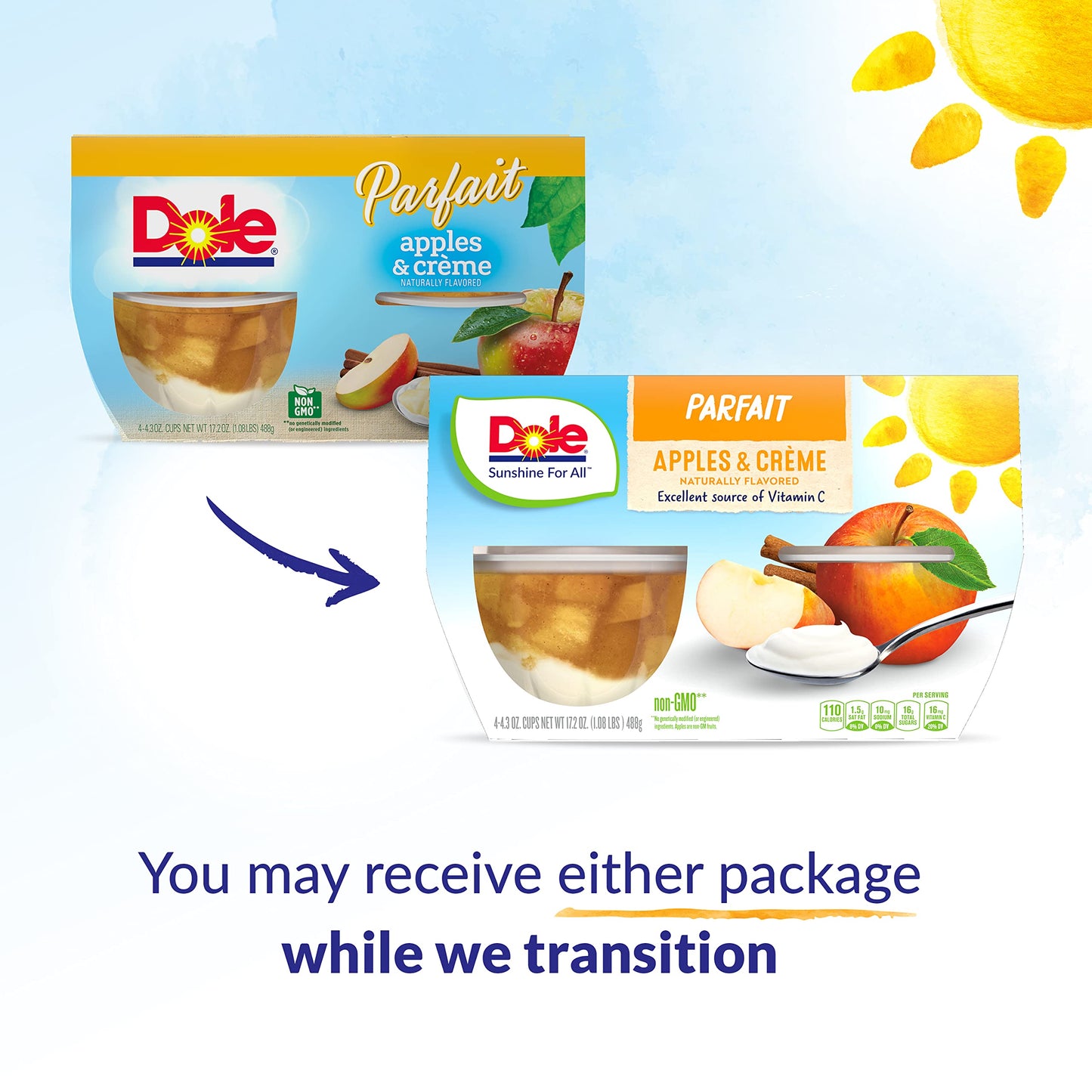 Dole Fruit Bowls Low Fat Apples & Creme Parfait Snacks, 4Oz 24 Total Cups, Gluten & Dairy Free, Bulk Lunch Snacks For Kids & Adu