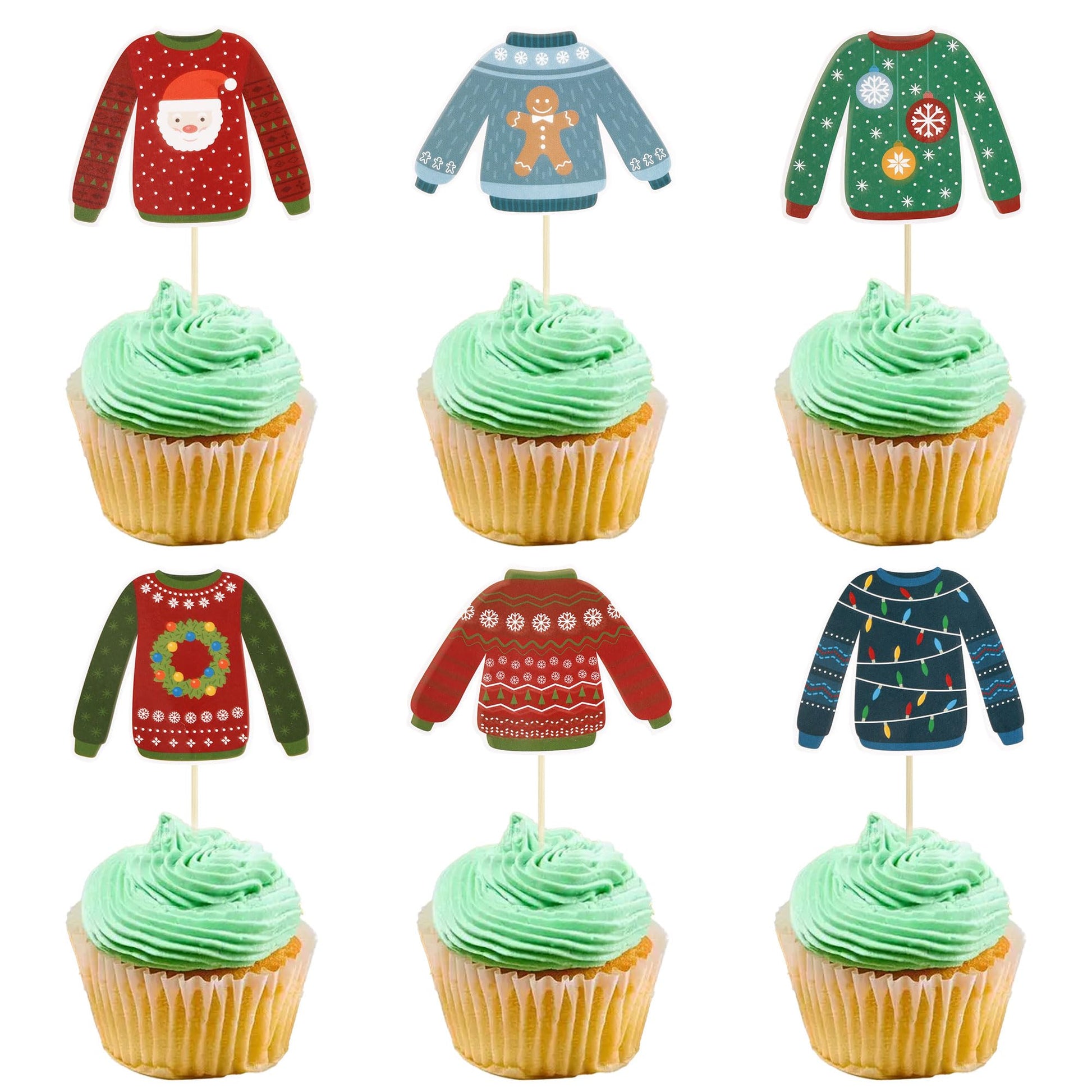 Gyufise 36Pcs Ugly Sweater Cupcake Toppers Ugly Sweater Party Decorations For Christmas Party Decorations Ugly Sweater Christmas
