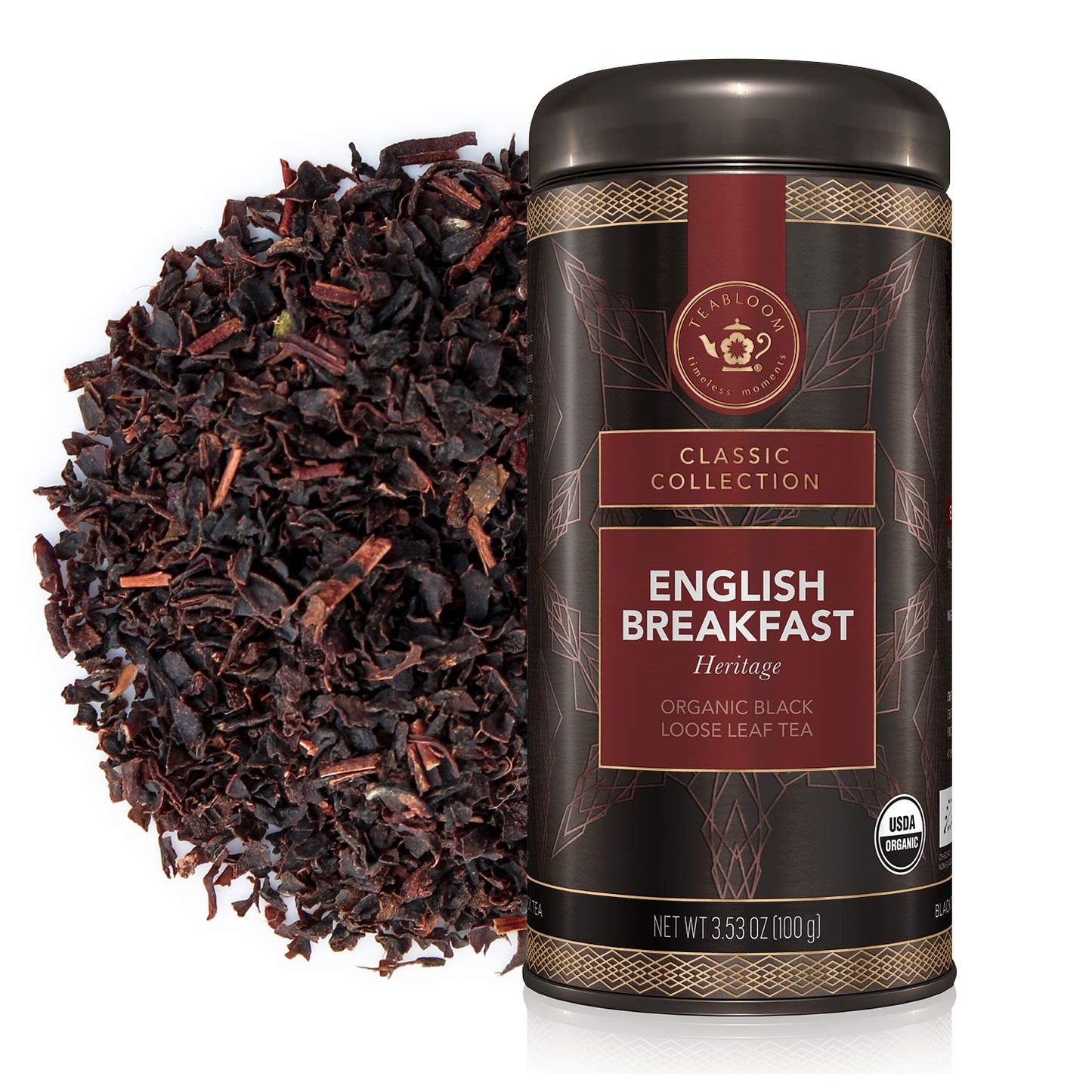 Teabloom Organic Black Tea, English Breakfast Heritage Loose Leaf Tea, Classic Variety from Sewpur Estate, USDA Certified Organi