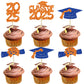 Ephlyn Graduation Cupcake Toppers 36Pcs Glitter Class of 2025 Orange Blue Paper Decorations
