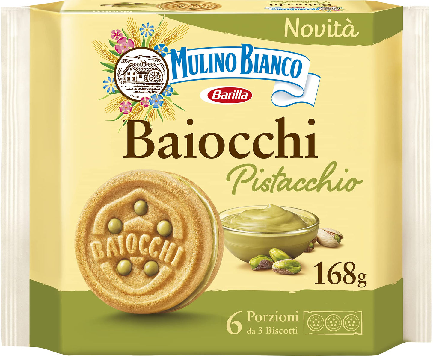 Mulino Bianco Biscuits, Pistachio Cream Filled, 168G