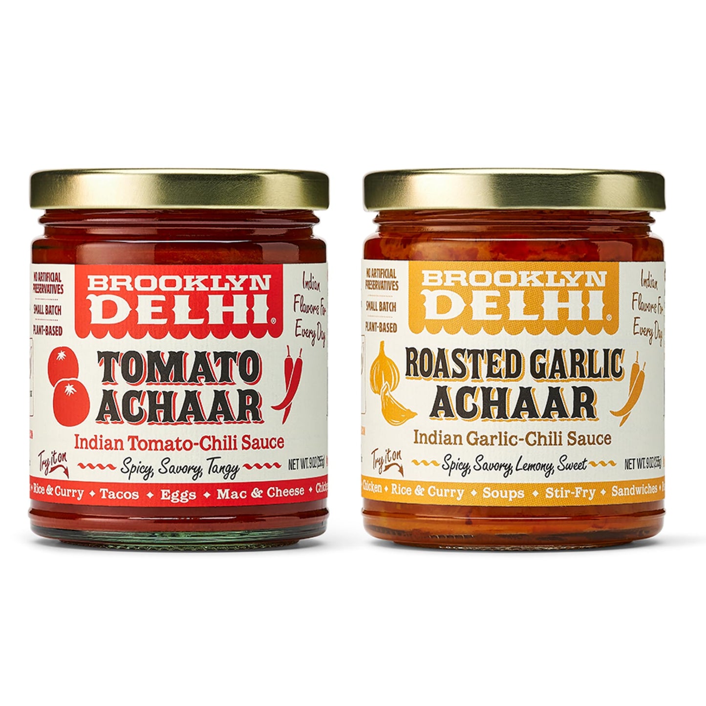 Brooklyn Delhi - Achaar Bundle - Tomato Achaar and Roasted Garlic Achaar - Eat on Sandwiches, Rice and Curry, Roasted Vegis, Sti