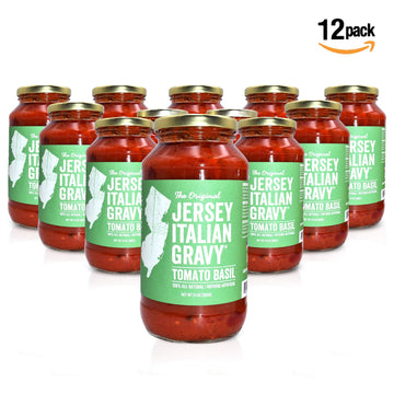 Jersey Italian Gravy-24 Oz Jar-Gourmet, All Natural All Purpose Tomato Sauce For Pasta And More, No Artificial Ingredients- Vegan Friendly-Authentic Recipe For Pasta, (Tomato Basil, 12 Pack)