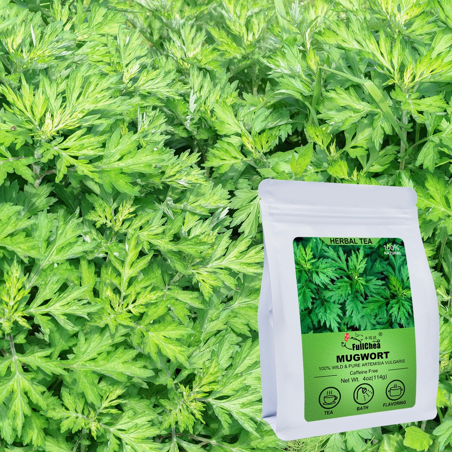 FullChea Dried Mugwort Herb Loose Leaf - 100% Pure - 4oz - Non-GMO, Caffeine-free, Sulfur-free