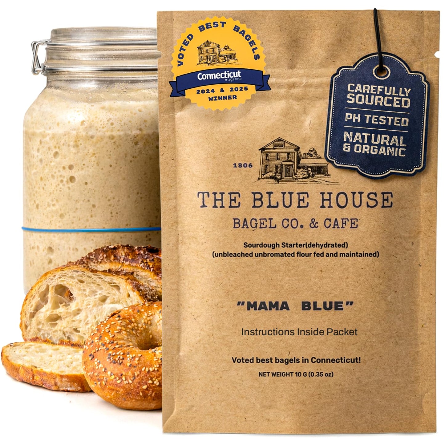 Dehydrated Sourdough Starter - Mama Blue Artisan Sourdough Bread with 137+ Years Italian Heritage | Non-GMO Sourdough Starter Option | Live Culture | Beginner Friendly | Perfect for Bread  Bagels & Pizza Dough | 10g
