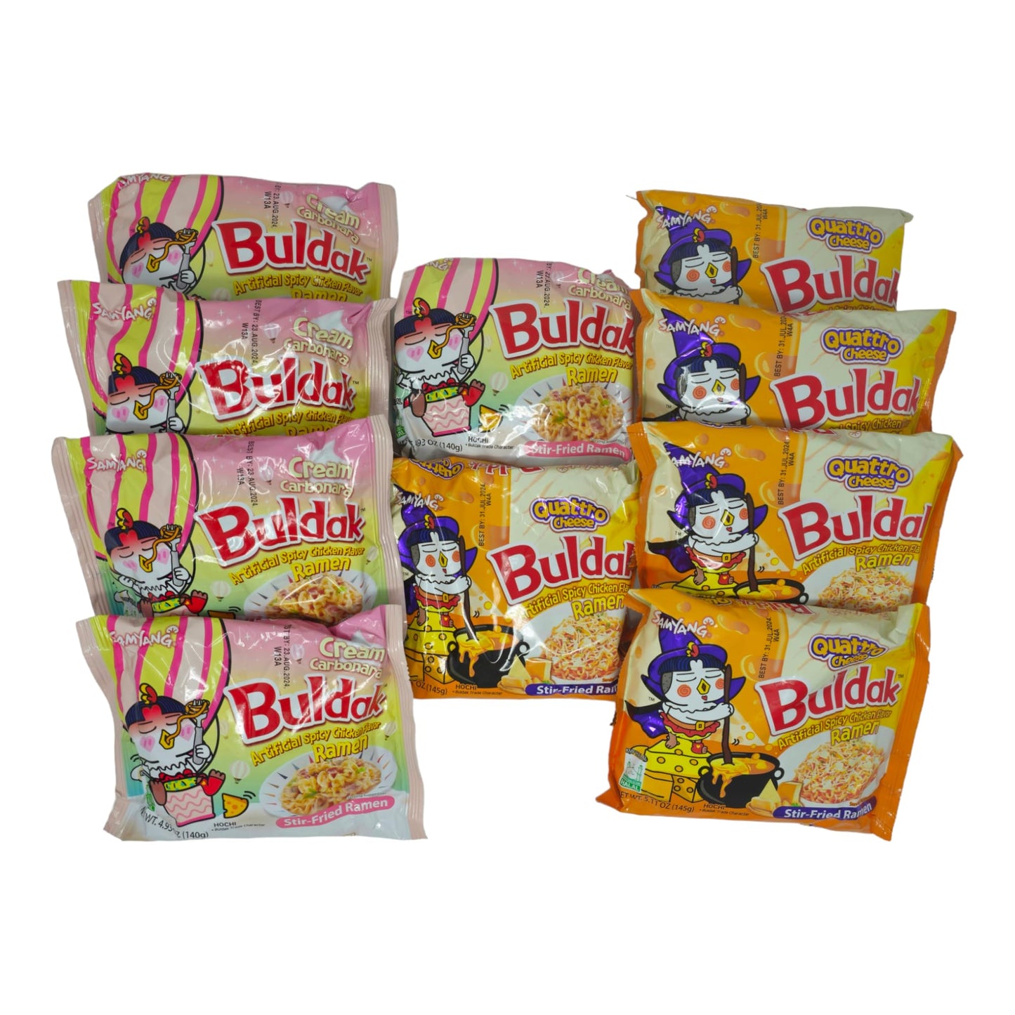 Buldak Chicken Stir Fried Ramen, Cream Carbonara, Quattro Cheese (Variety 10 Pack)